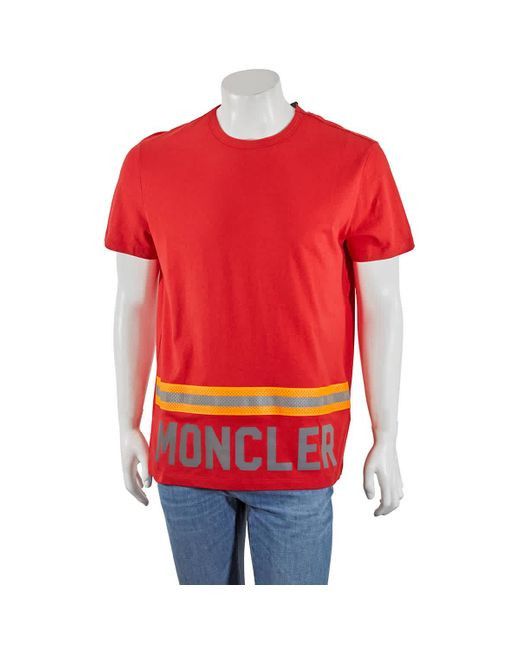 image of Men's Red Reflective Stripe Logo T-Shirt Moncler (Size XL)