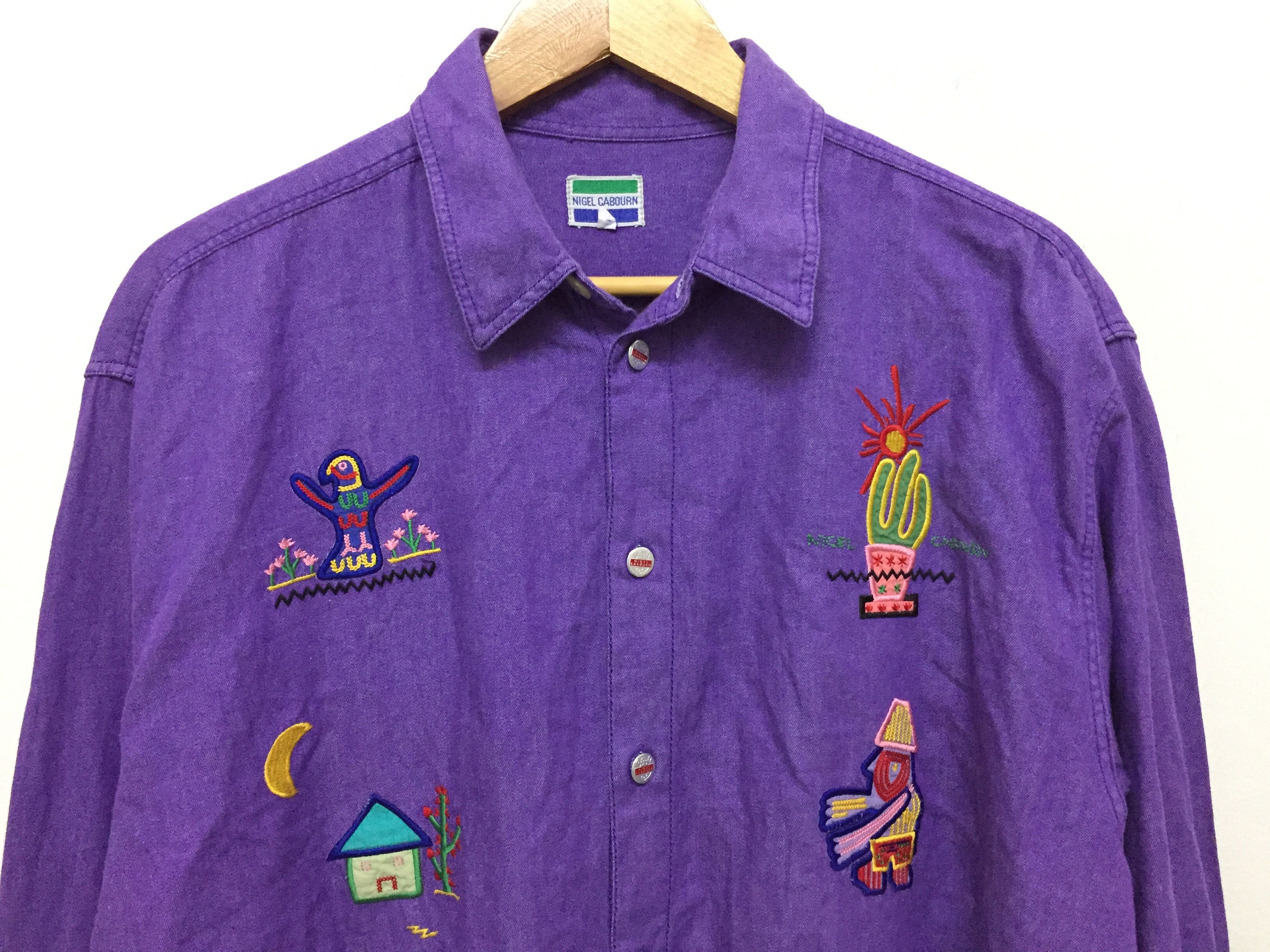 Nigel Cabourn 90's Ancient Egypt mexico embroidered logo button up Size US L / EU 52-54 / 3 - 3 Thumbnail