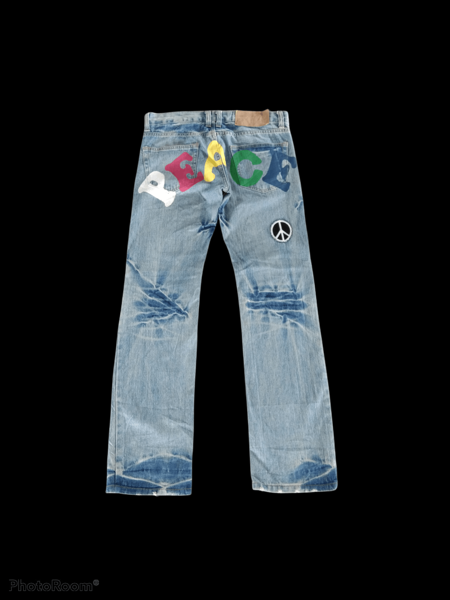 image of Art Comes First x Avant Garde Washed Blue Rasta Peace Denim Pants, Men's (Size 31)