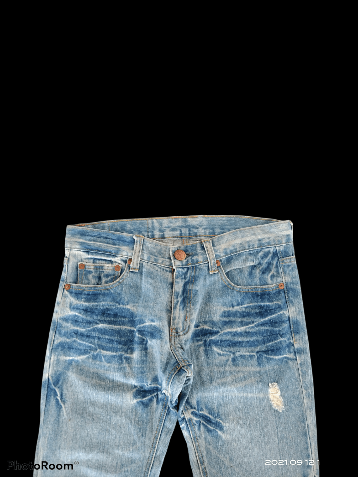 Art Comes First WASHED BLUE RASTA PEACE DENIM PANTS Size US 31 - 5 Thumbnail