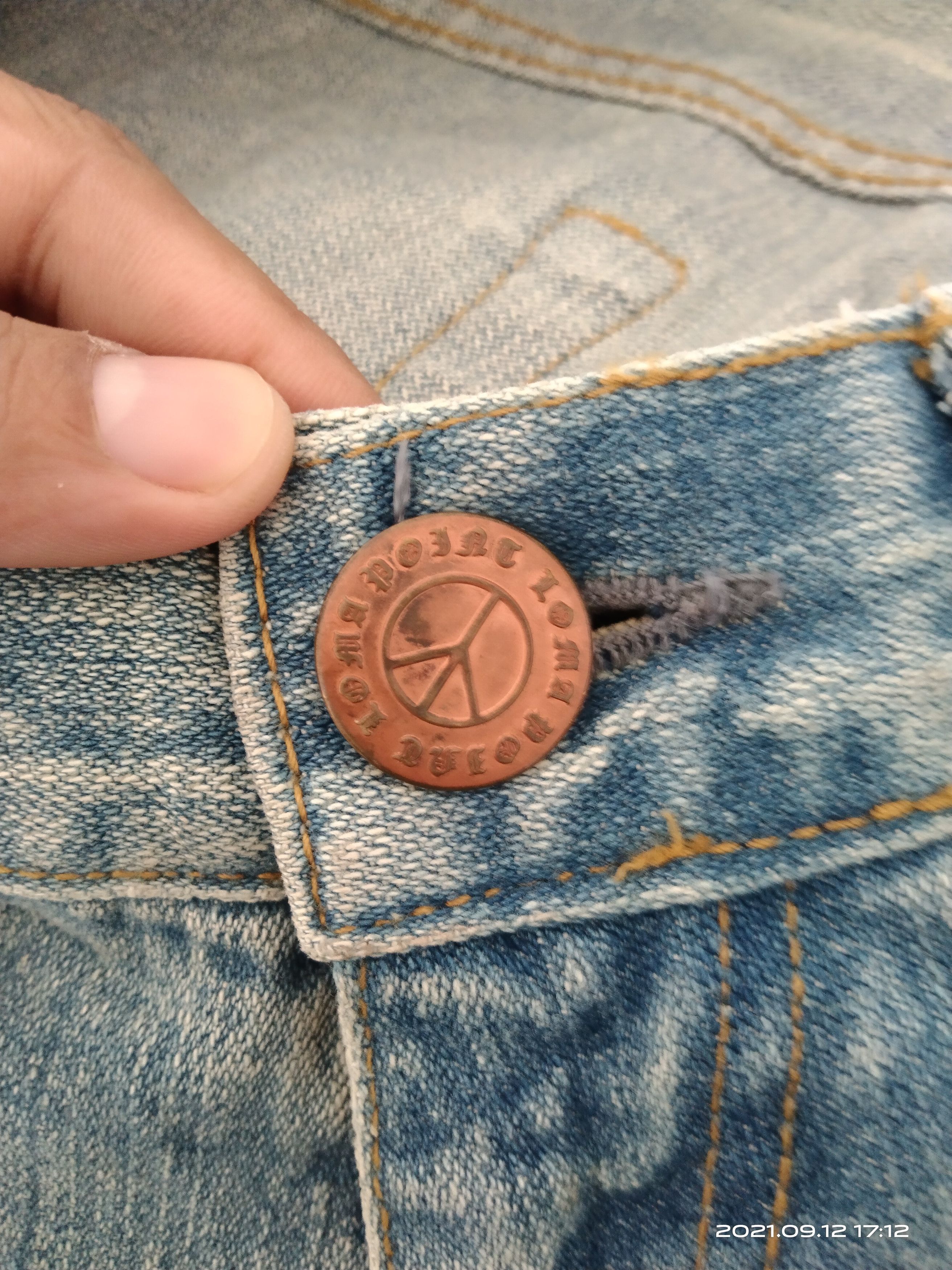 Art Comes First WASHED BLUE RASTA PEACE DENIM PANTS Size US 31 - 8 Thumbnail