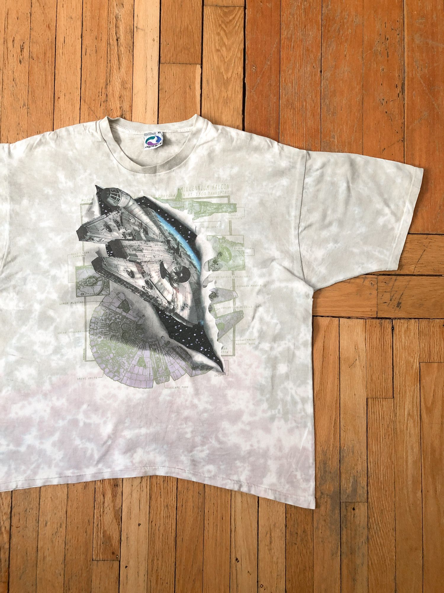 image of Liquid Blue x Star Wars 90's Boxy Faded Tye Dye 'millennium Falcon' Star Wars T-Shirt (Size XL)