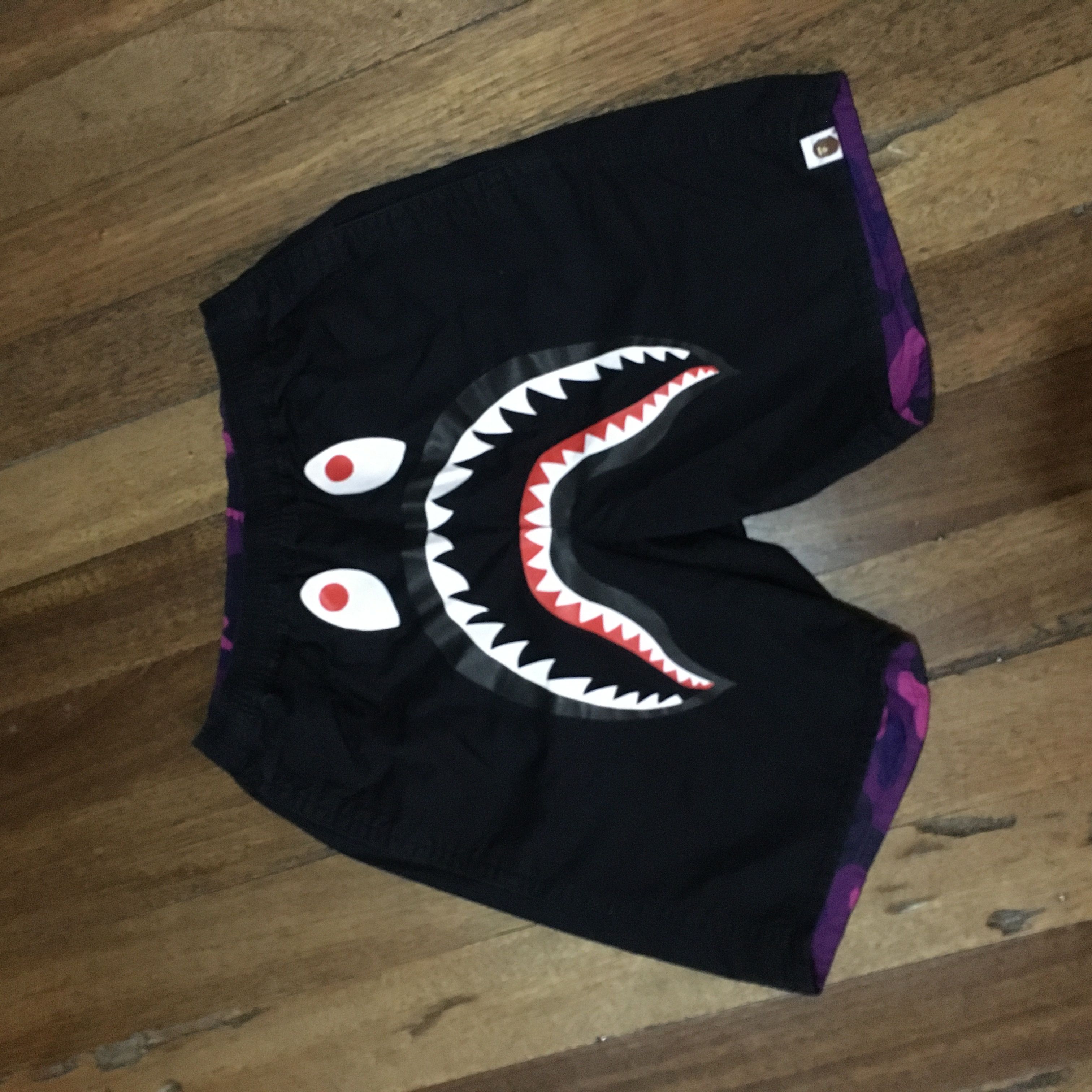Pre-owned Bape Shark / Purple Camo Swim Short Reversible In Purple Camo/dark Blue