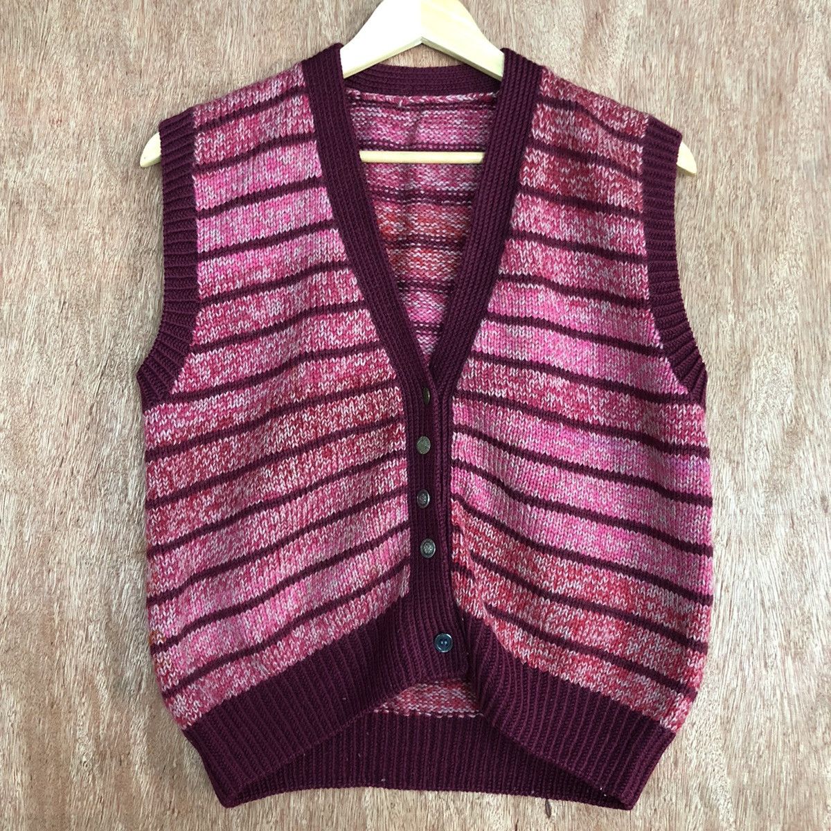 Homespun Knitwear DL Japan Brand Stripe Maroon Knit Vest #6041 Size US S / EU 44-46 / 1 - 6 Thumbnail