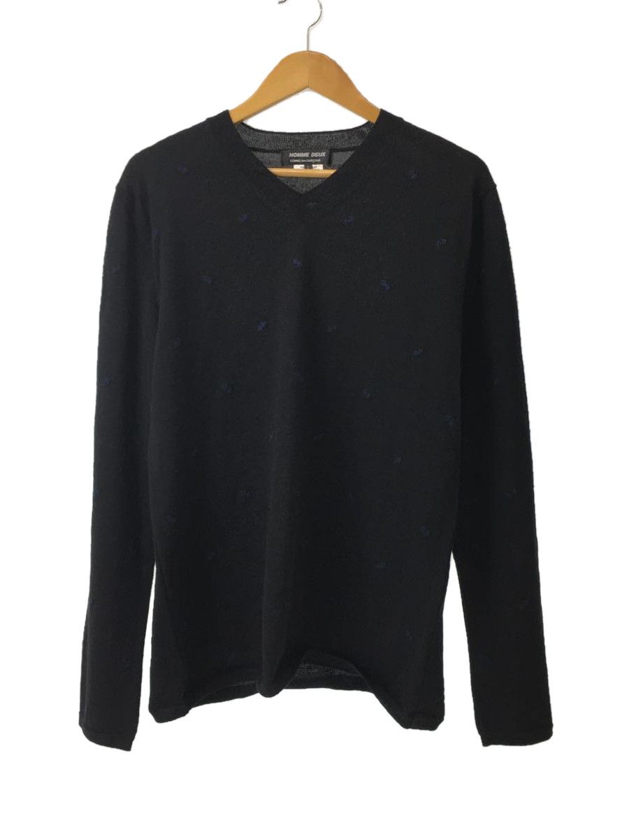 Sweater Black V Neck Wool Plain