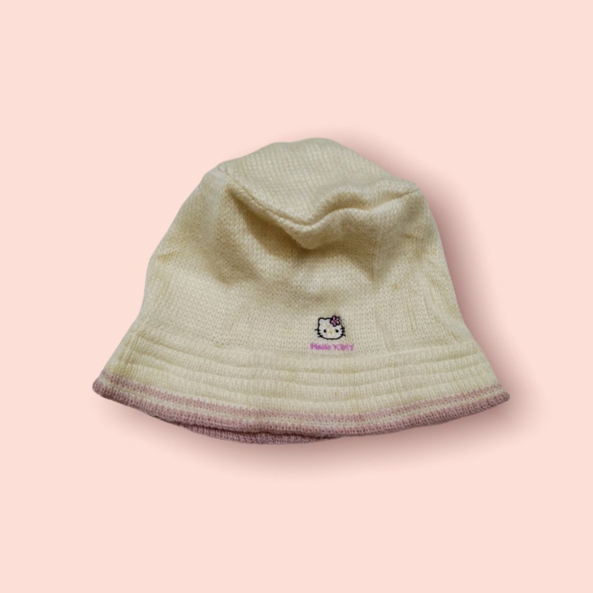 image of Vintage '99 Sanrio : Hello Kitty Knitted Bucket Hat in Yellow, Men's