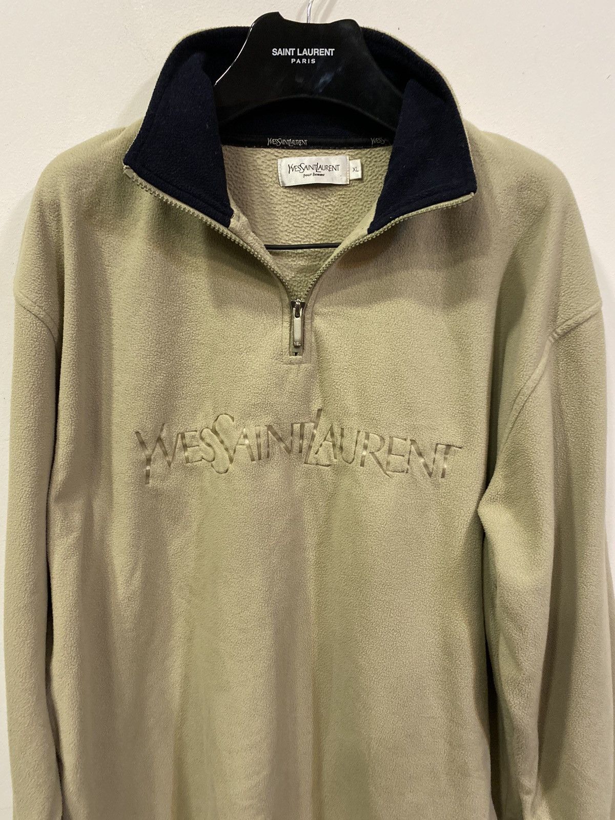 Yves Saint Laurent Fleece Beige YSL Sweatshirt 1/4 Quarter Zip Big Logo Vintage Size US XL / EU 56 / 4 - 13 Thumbnail