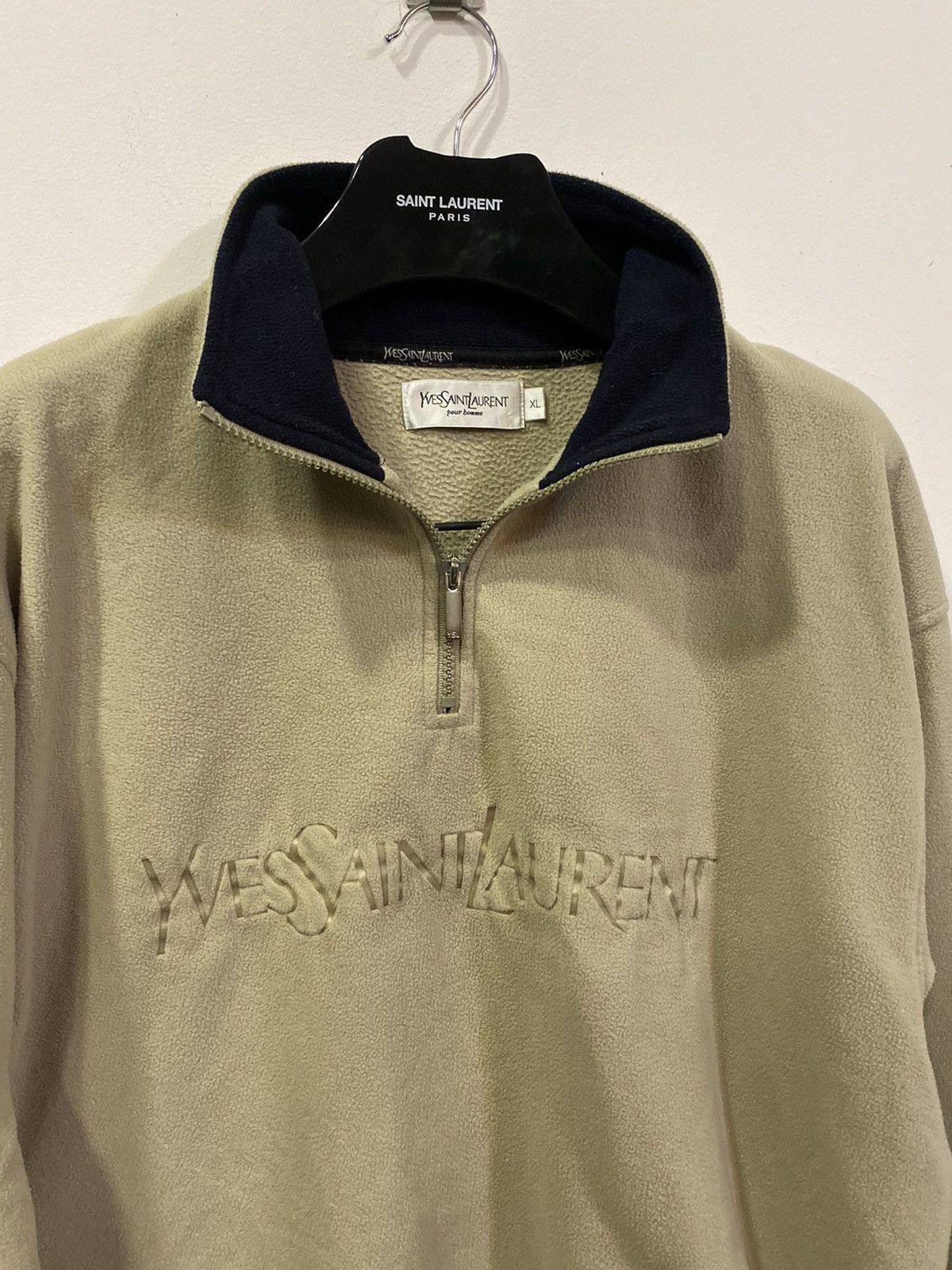 Yves Saint Laurent Fleece Beige YSL Sweatshirt 1/4 Quarter Zip Big Logo Vintage Size US XL / EU 56 / 4 - 10 Thumbnail