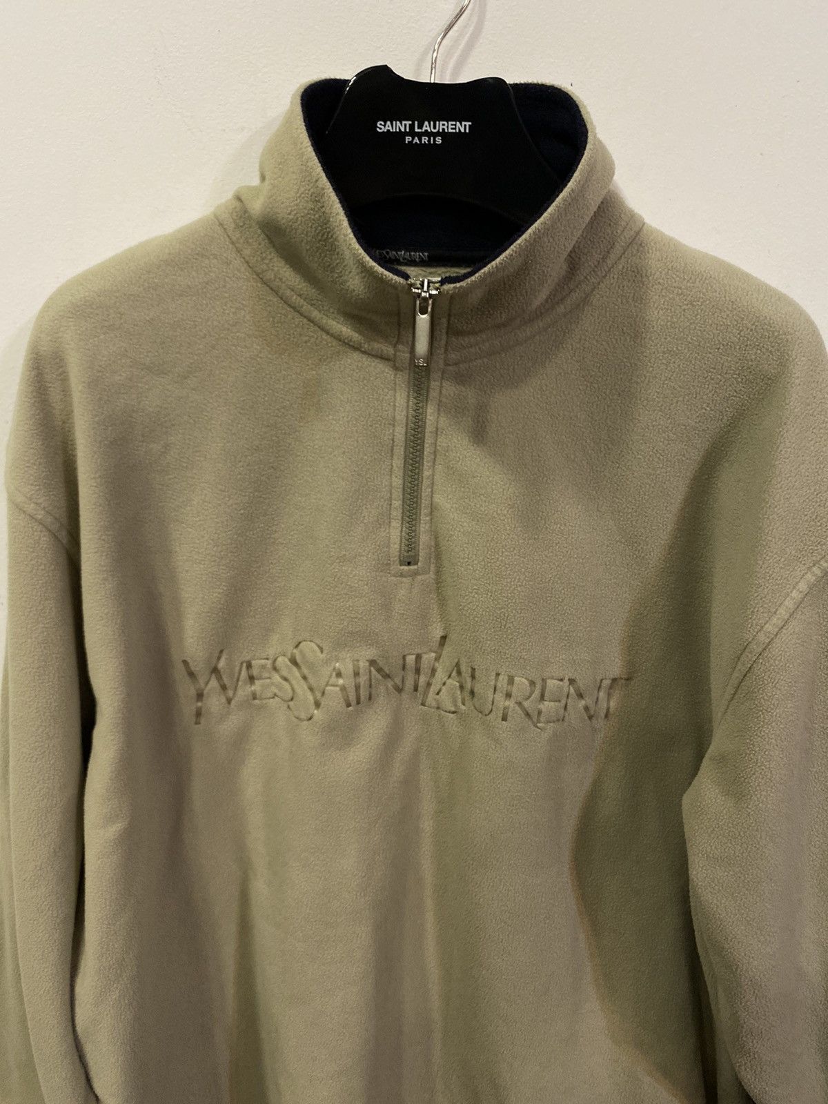 Yves Saint Laurent Fleece Beige YSL Sweatshirt 1/4 Quarter Zip Big Logo Vintage Size US XL / EU 56 / 4 - 8 Thumbnail
