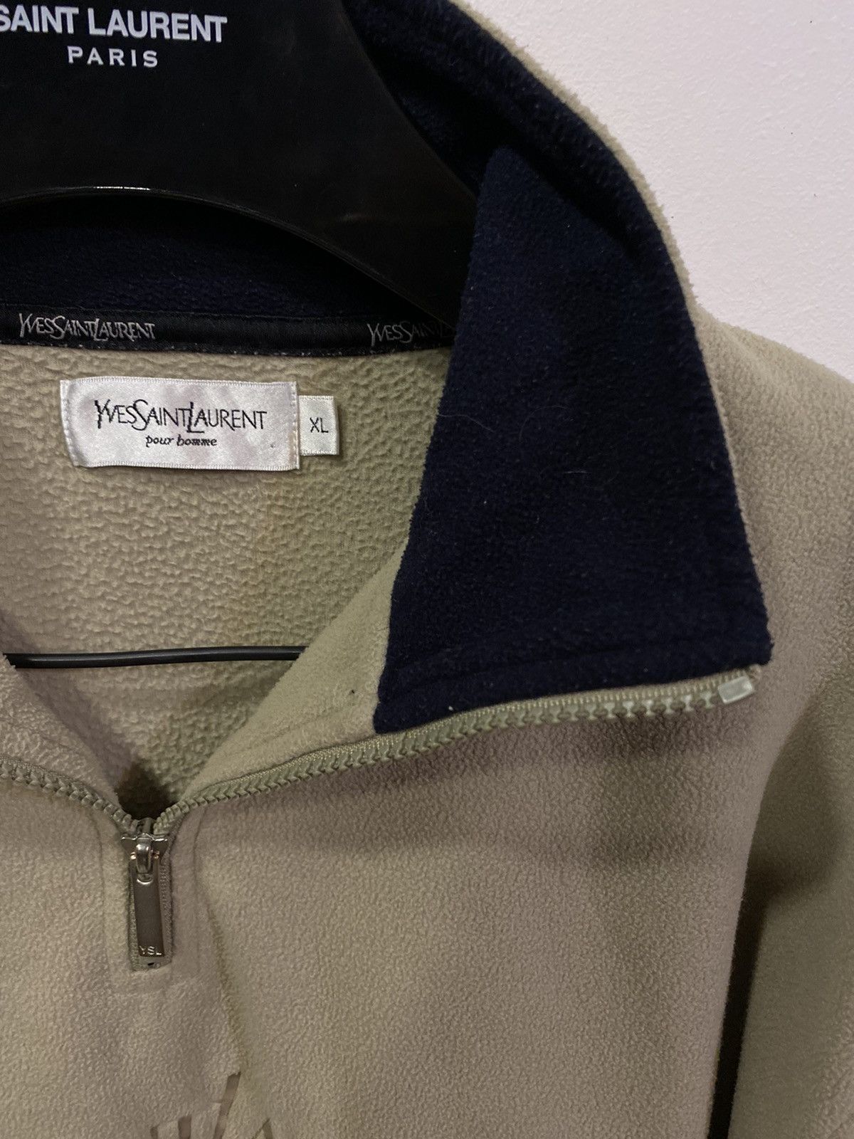 Yves Saint Laurent Fleece Beige YSL Sweatshirt 1/4 Quarter Zip Big Logo Vintage Size US XL / EU 56 / 4 - 16 Thumbnail
