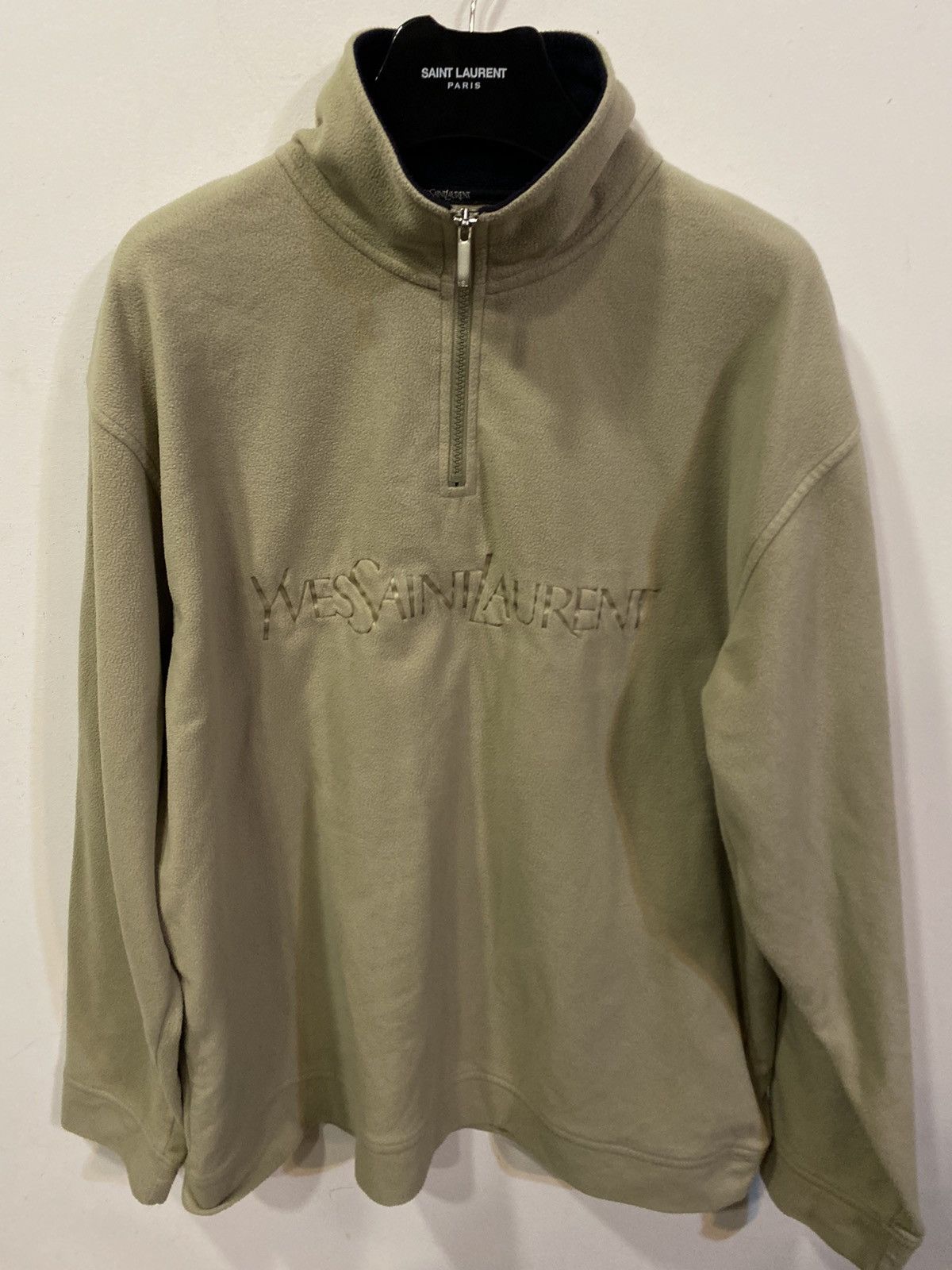 Fleece Beige YSL Sweatshirt 1/4 Zip Big Logo