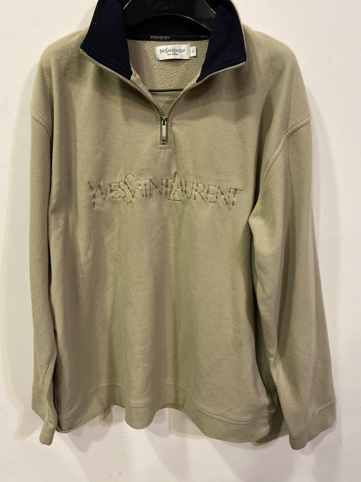Yves Saint Laurent Fleece Beige YSL Sweatshirt 1/4 Quarter Zip Big Logo Vintage Size US XL / EU 56 / 4 - 9 Thumbnail