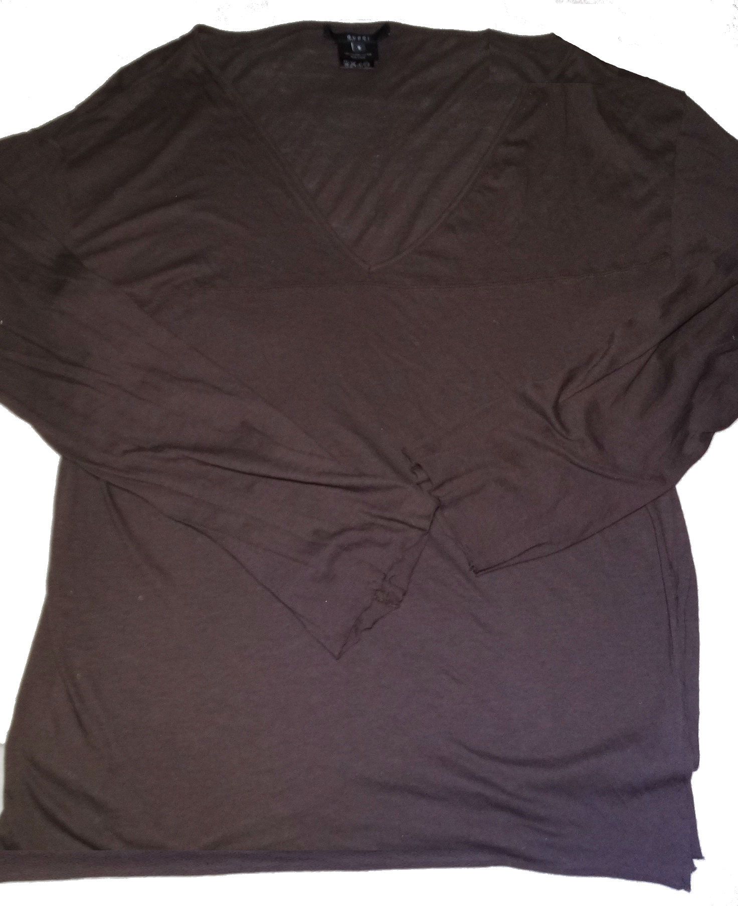 Gucci R32 Gucci brown v neck tee S women made in italy Size ONE SIZE - 1 Thumbnail