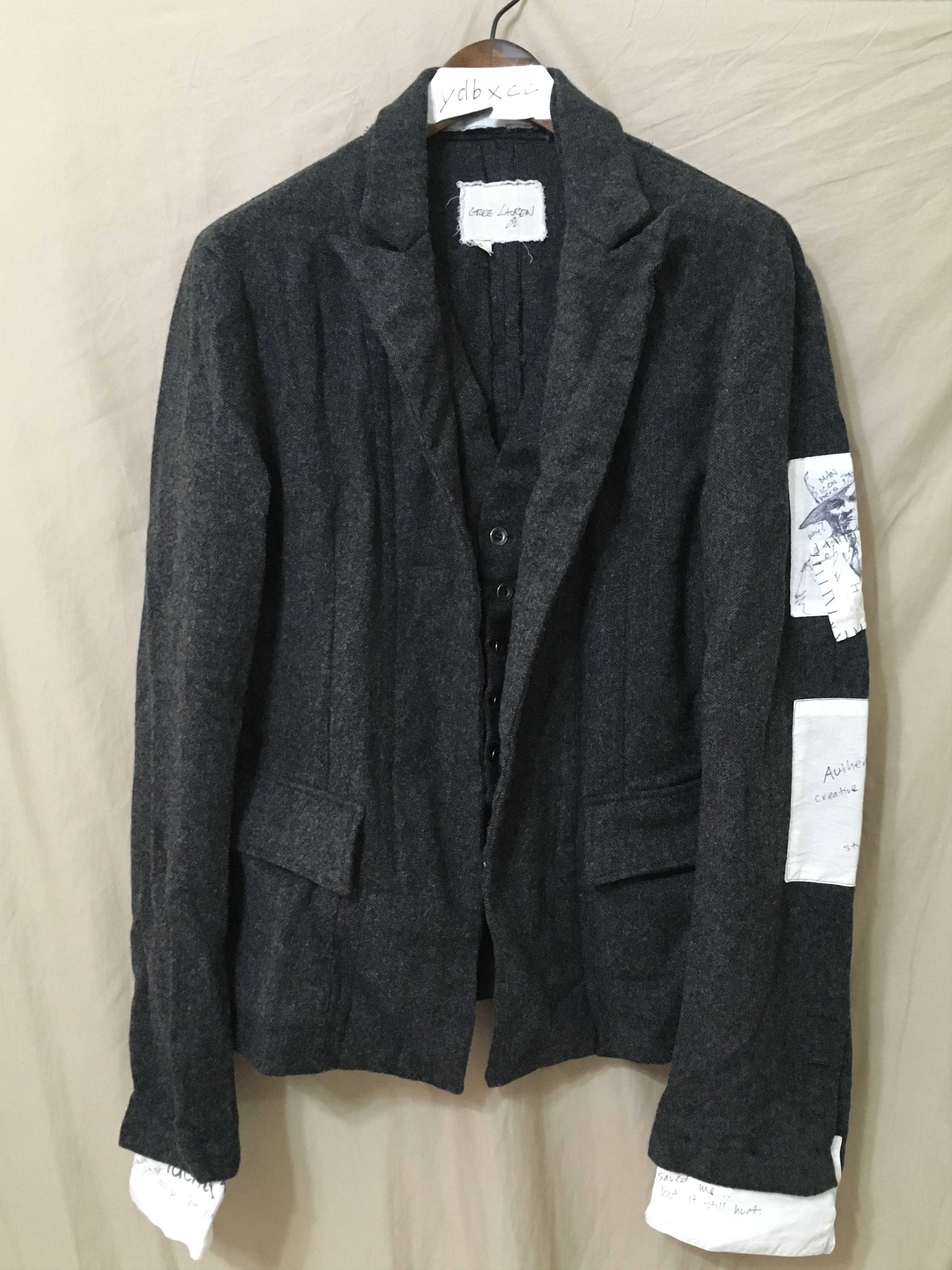 image of Greg Lauren Fw16 Patchwork Hero Jacket in Dark Grey, Men's (Size Large)