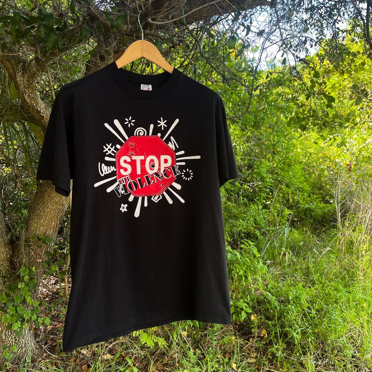 Vintage Vintage 90s Stop The Violence 🛑 Gunshots Tee Size US L / EU 52-54 / 3 - 1 Thumbnail