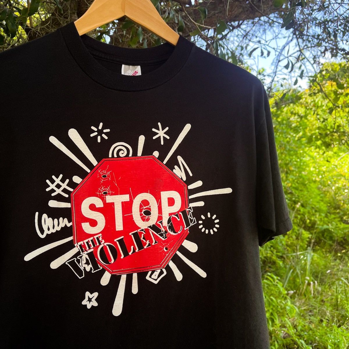 Vintage Vintage 90s Stop The Violence 🛑 Gunshots Tee Size US L / EU 52-54 / 3 - 2 Thumbnail