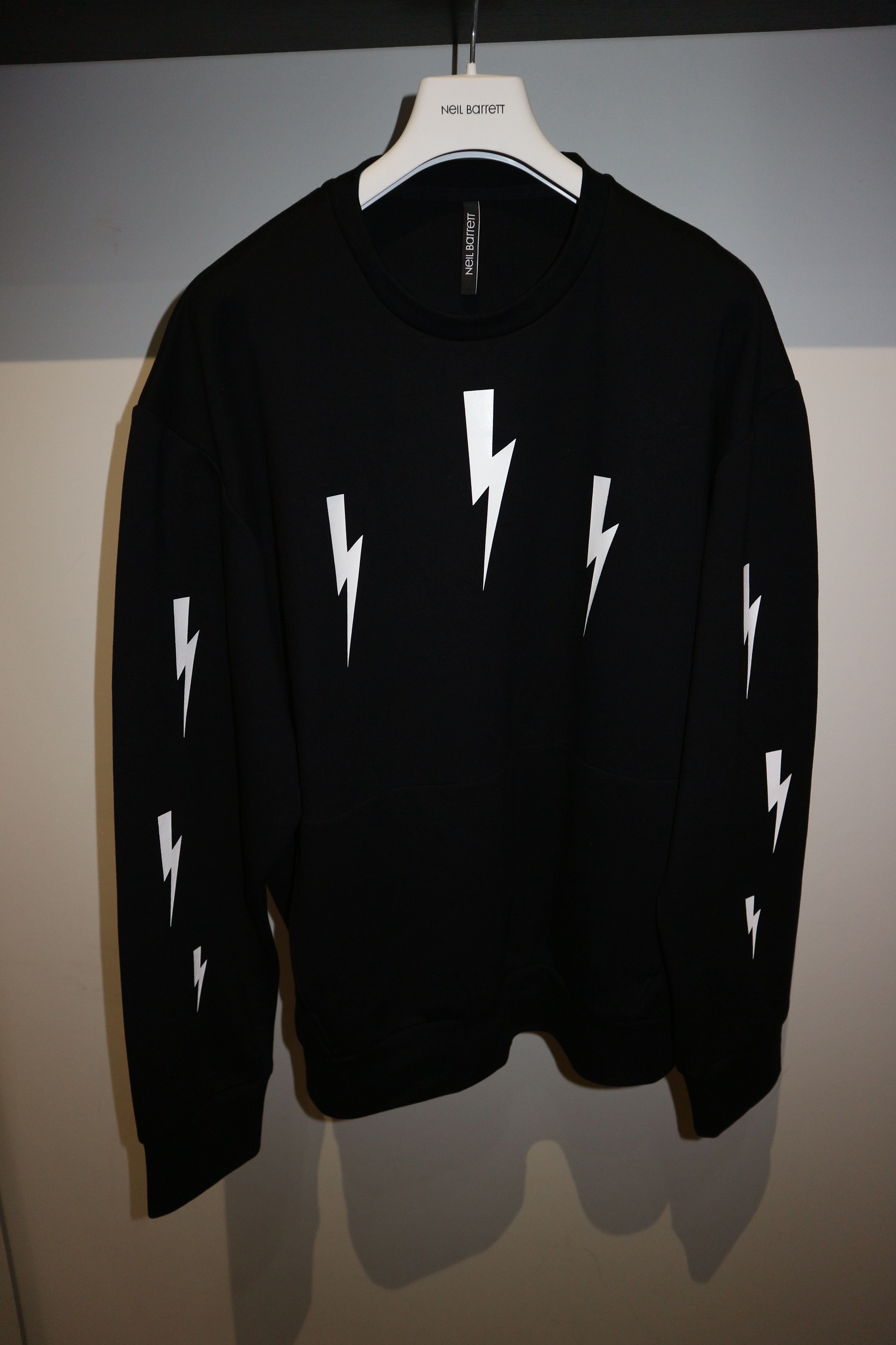 image of Neil Barrett Thunderbolt Print Crewneck Sweatshirt in Black, Men's (Size 2XL)