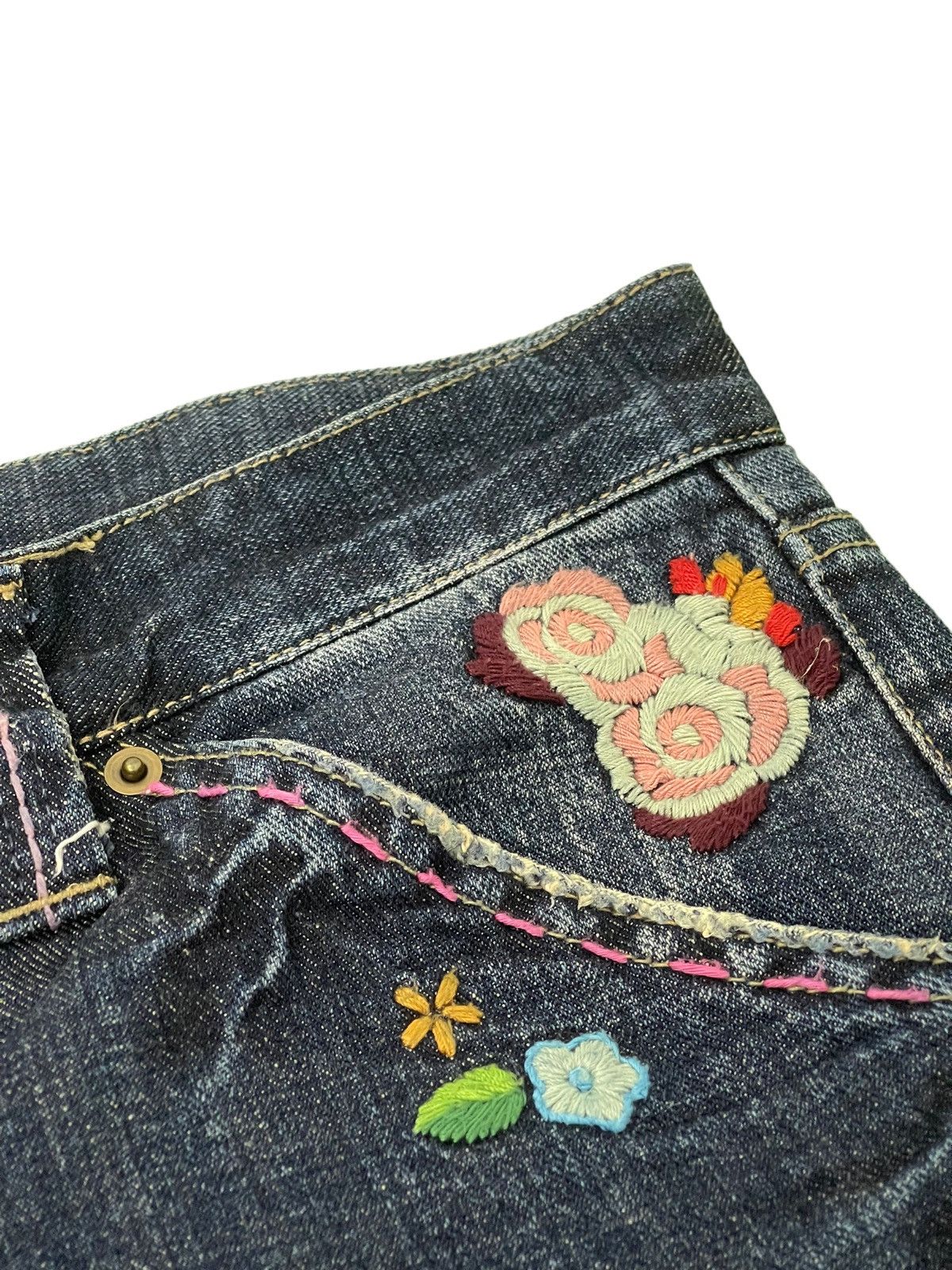 Japanese Brand Embroydery Jeans As Know As De Base Low Rise Denim 5🟦1 Size US 31 - 20 Thumbnail