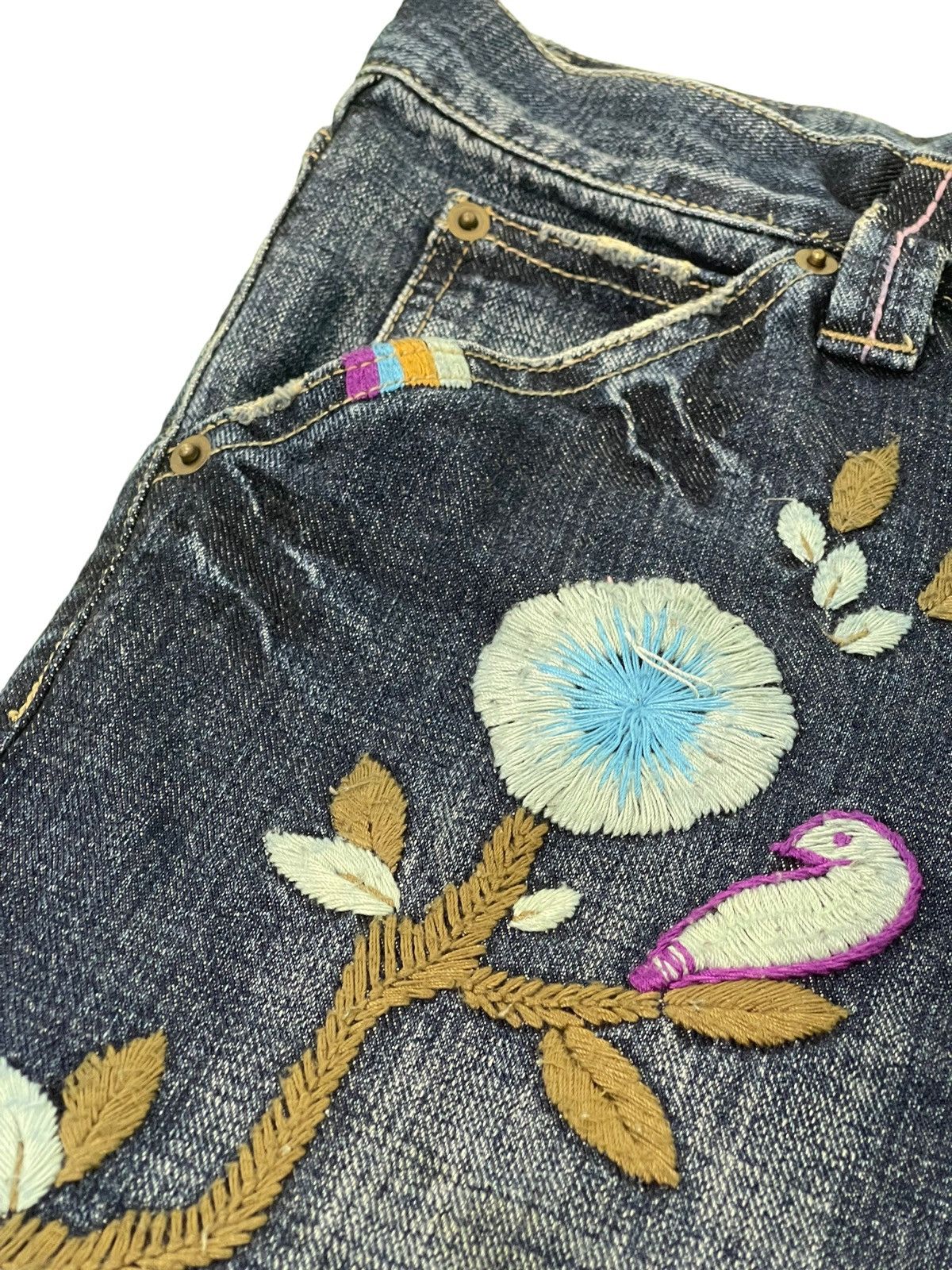 Japanese Brand Embroydery Jeans As Know As De Base Low Rise Denim 5🟦1 Size US 31 - 19 Thumbnail