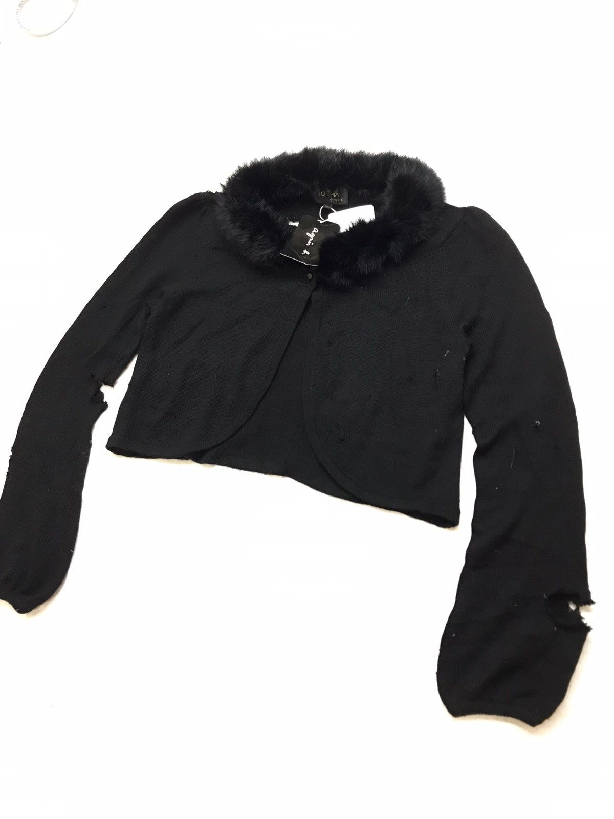 Japanese Brand × agnes b. Japanesebrand Distressed Agnes B Neck Fur cropped Cardigan Size S / US 4 / IT 40 - 2 Thumbnail