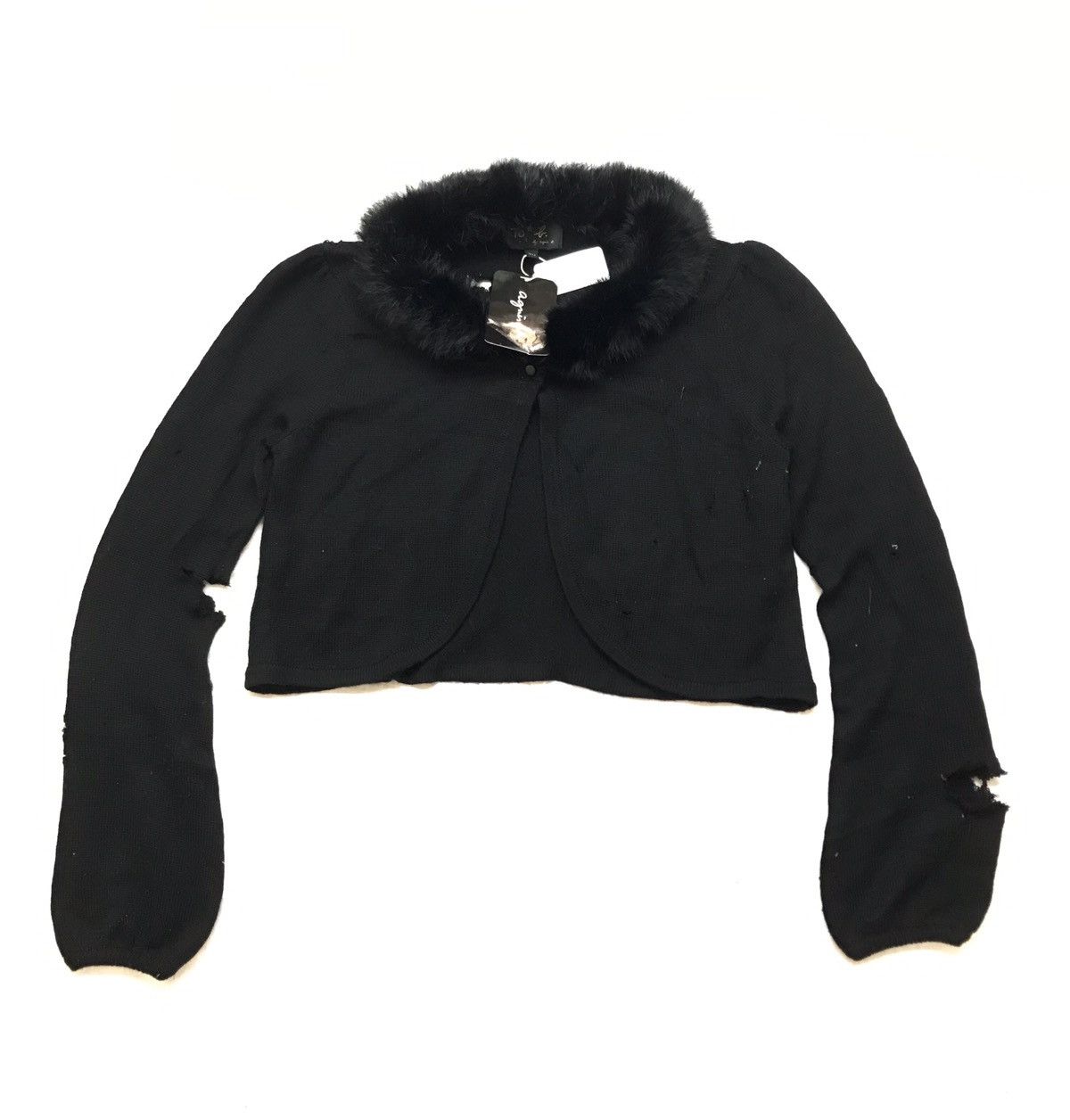 Japanese Brand × agnes b. Japanesebrand Distressed Agnes B Neck Fur cropped Cardigan Size S / US 4 / IT 40 - 1 Thumbnail