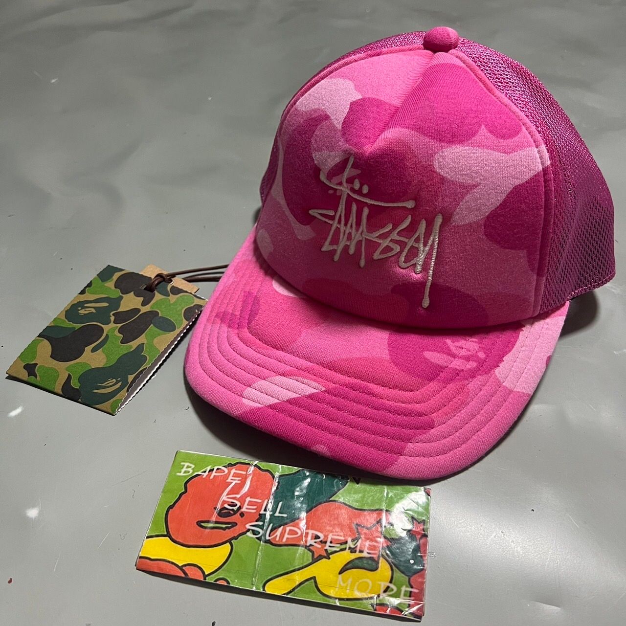 Pre-owned Bape Stussy Hat Pink Camo