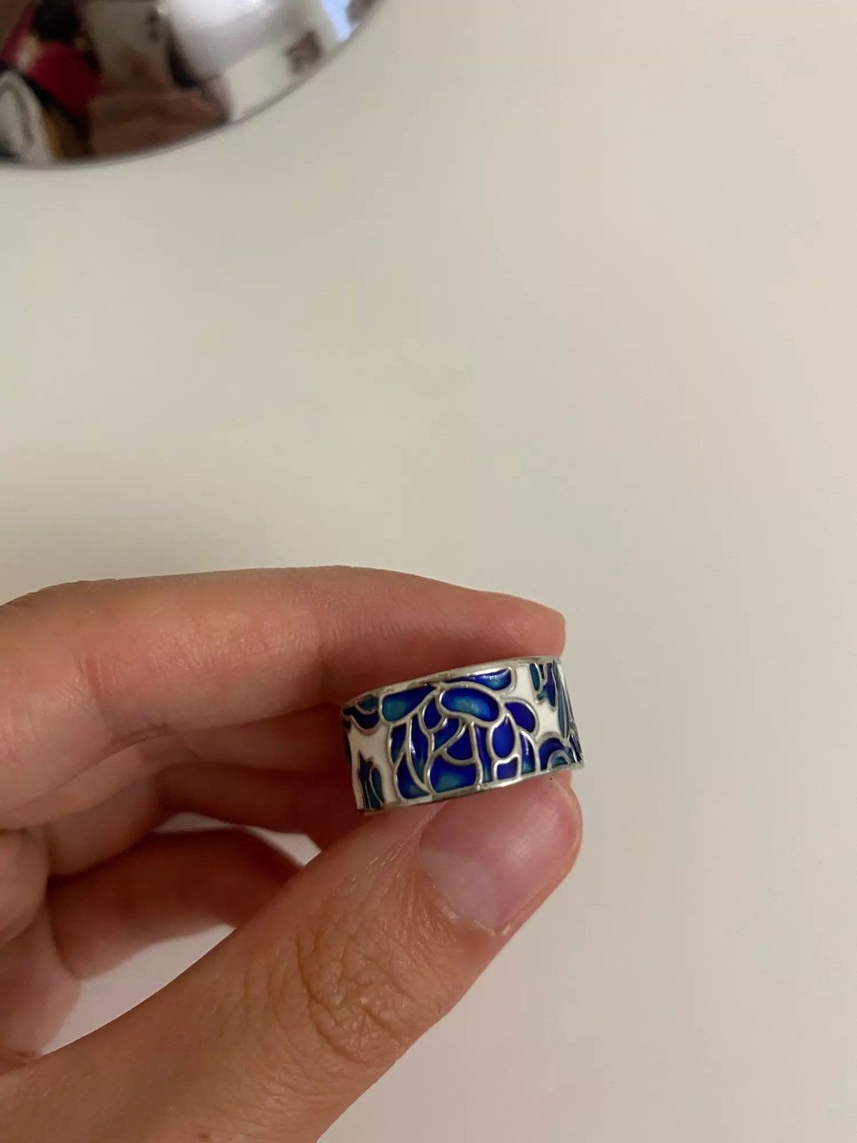 Jewelry Classic Epoxy Enamel Blue Flower Ring Size ONE SIZE - 2 Thumbnail