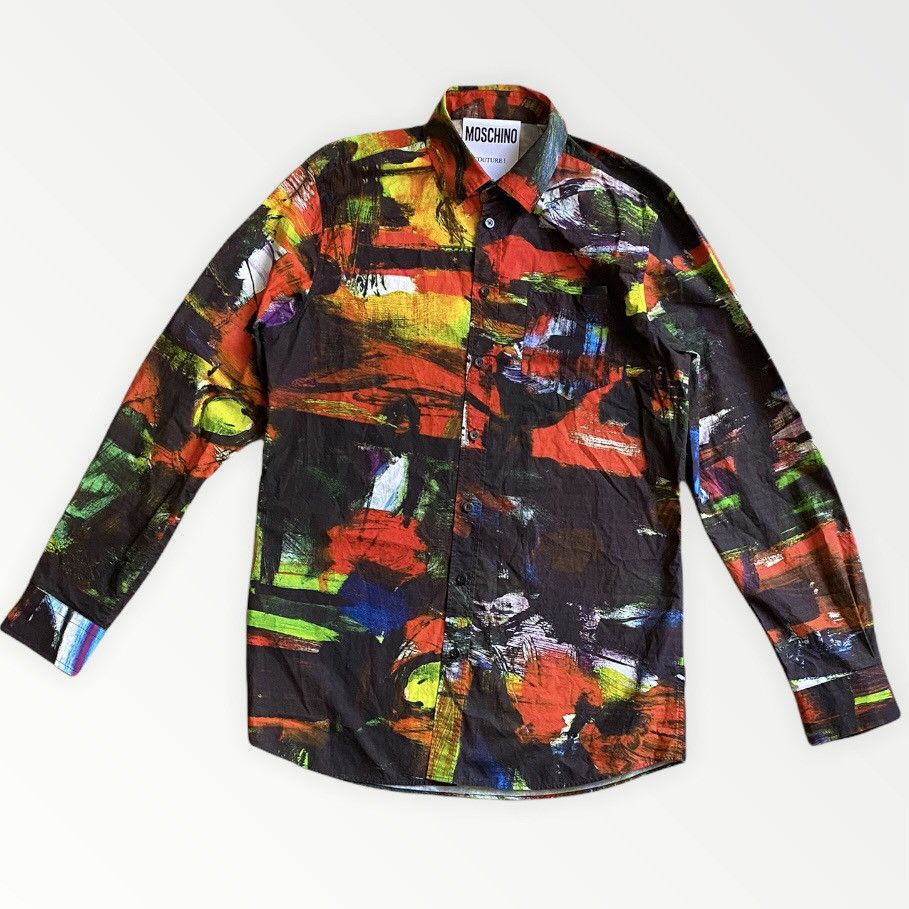 Image of Jeremy Scott x Moschino Ss19 Abstract Pained Print Shirt, Men's (Size Small)