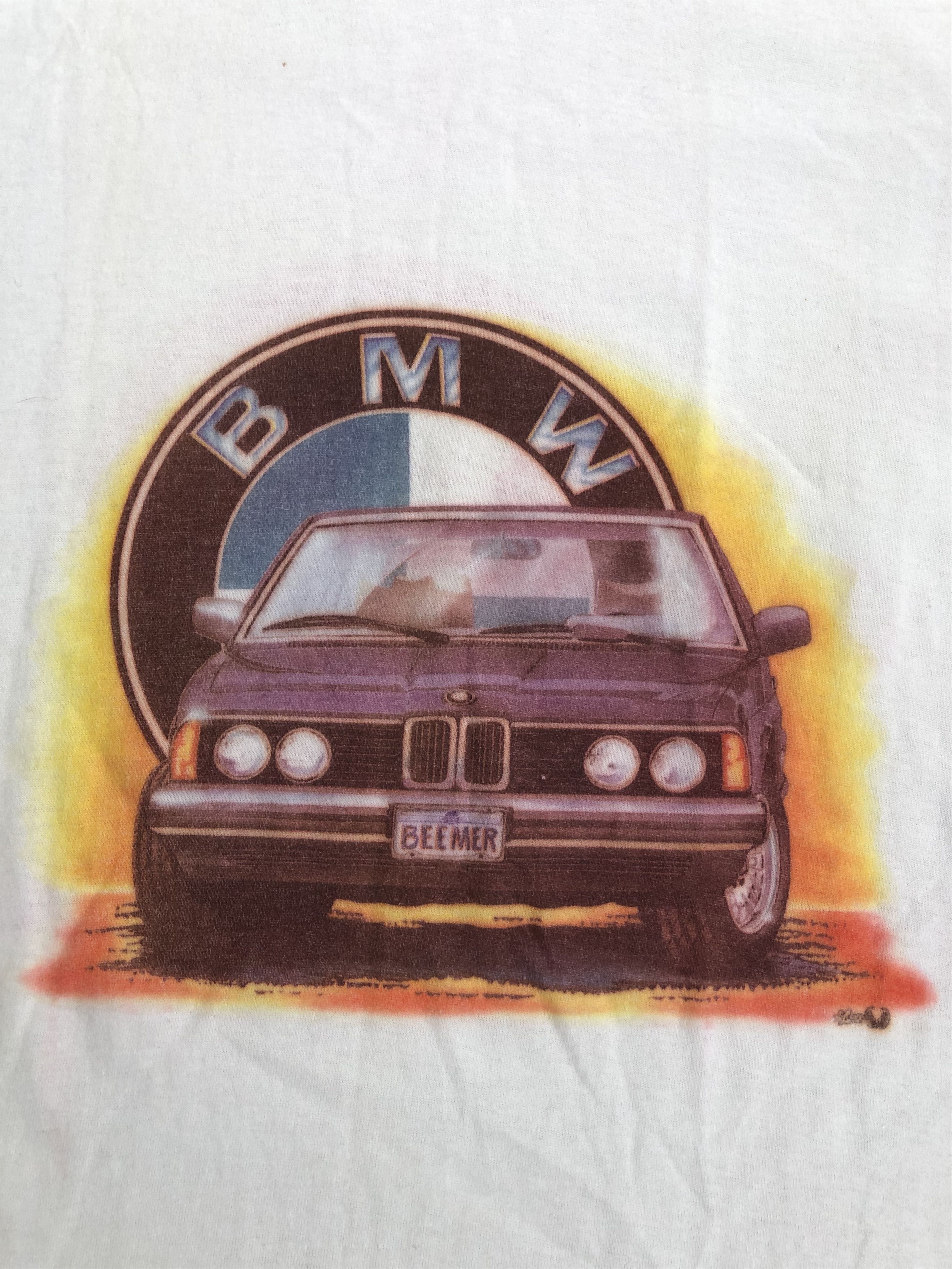 BMW Vintage 80s BMW E21 Beemer Promo t-shirt (Mercedes Benz) Size US L / EU 52-54 / 3 - 4 Thumbnail