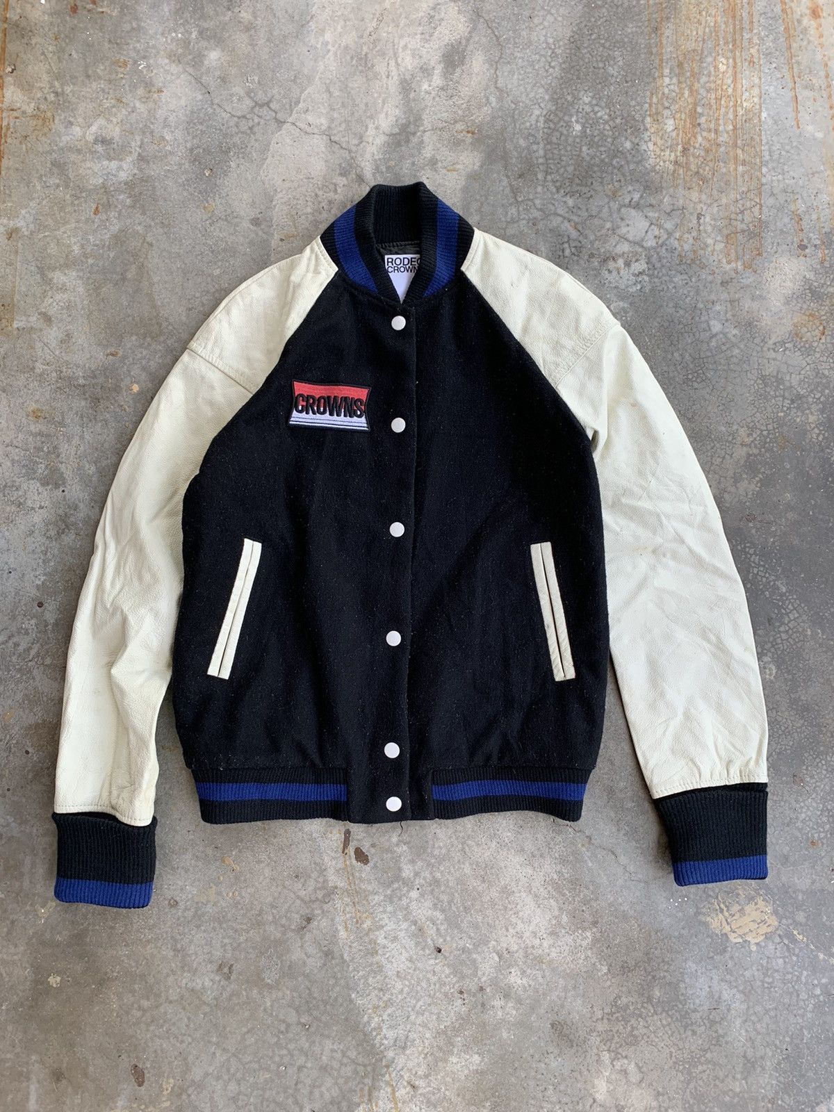 image of Japanesebrand Rodeocrowns Wool Varsity Jacket Leathersleeve in Black, Men's (Size Small)