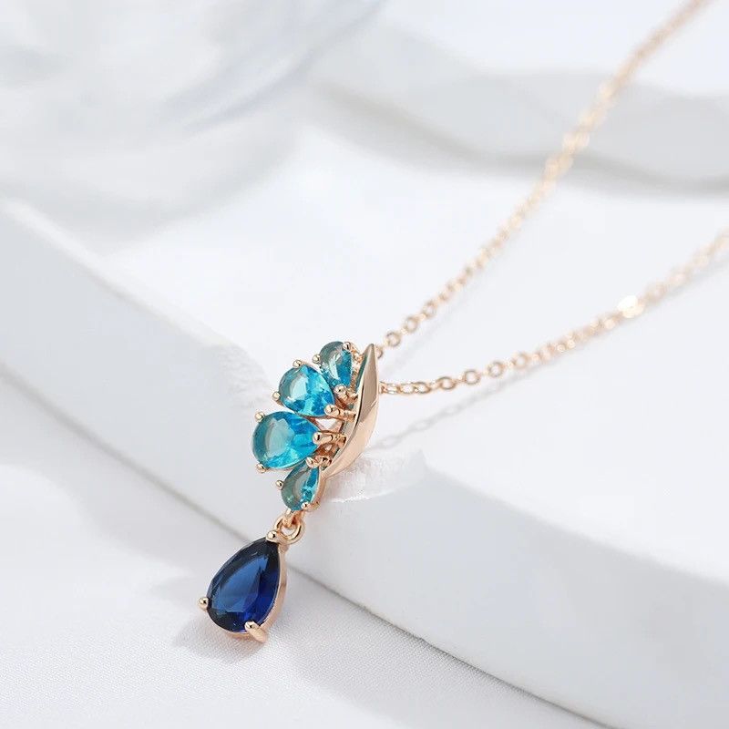 Jewelry Unique Blue Natural Zircon Pendant Necklaces Size ONE SIZE - 2 Thumbnail