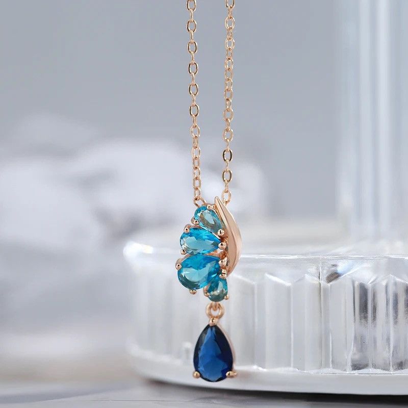 Jewelry Unique Blue Natural Zircon Pendant Necklaces Size ONE SIZE - 4 Thumbnail
