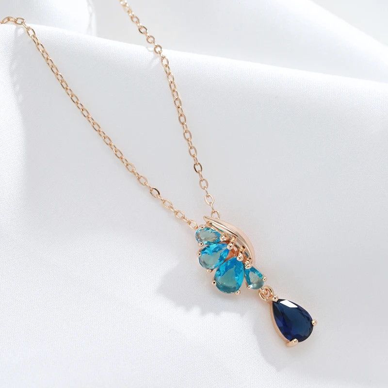 Jewelry Unique Blue Natural Zircon Pendant Necklaces Size ONE SIZE - 3 Thumbnail