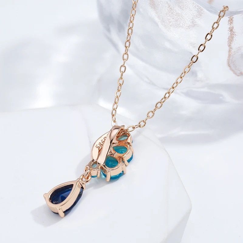 Jewelry Unique Blue Natural Zircon Pendant Necklaces Size ONE SIZE - 5 Thumbnail