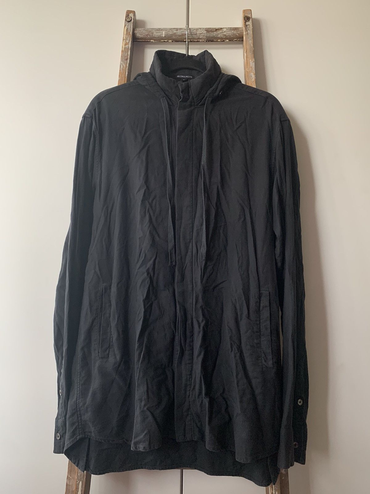 Pre-owned Ann Demeulemeester Hooded Long Sleeve Shirt In Black