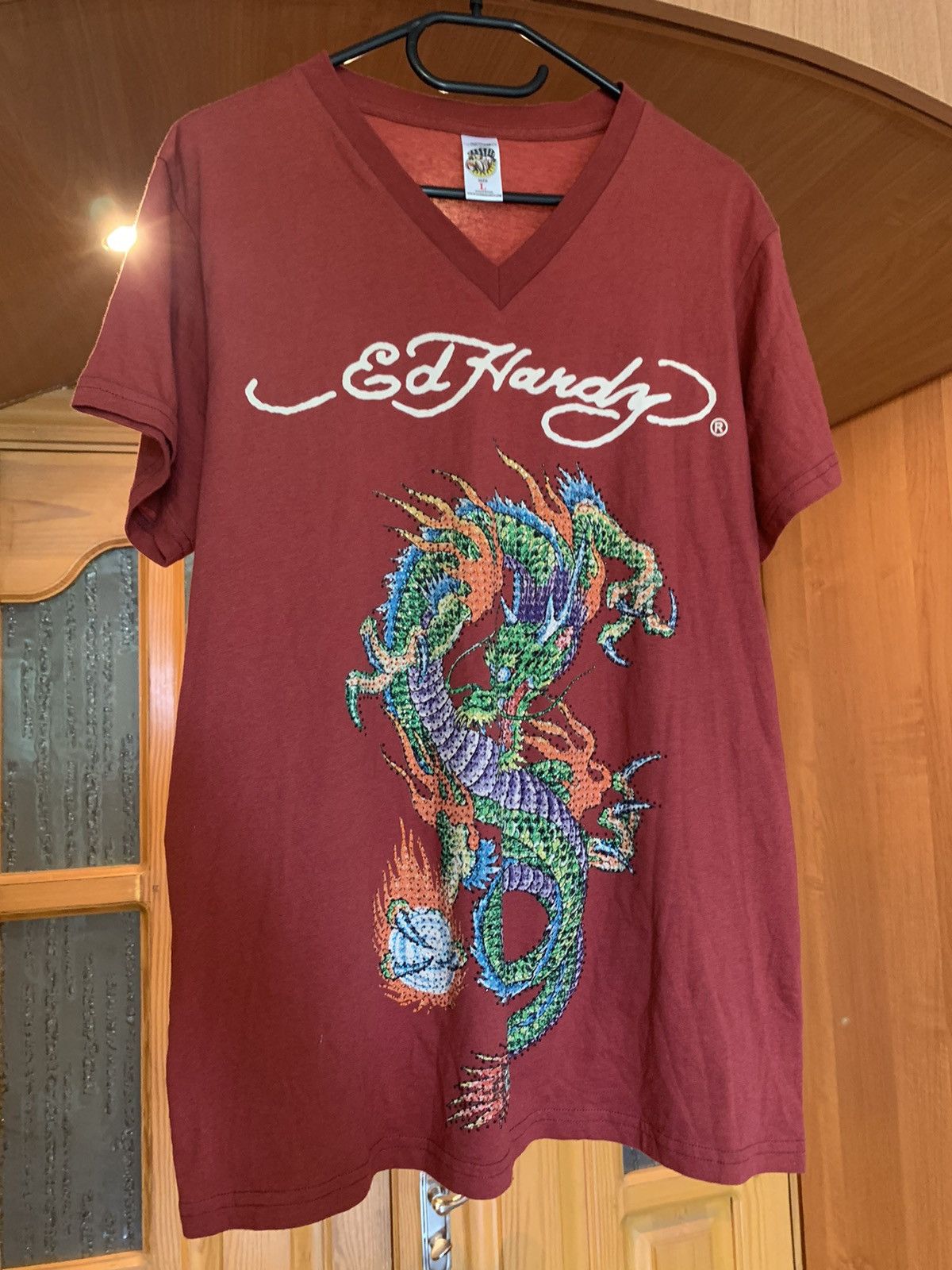 Ed Hardy EdHardy vintage red t-shirt, logo with sequins Size US L / EU 52-54 / 3 - 2 Thumbnail