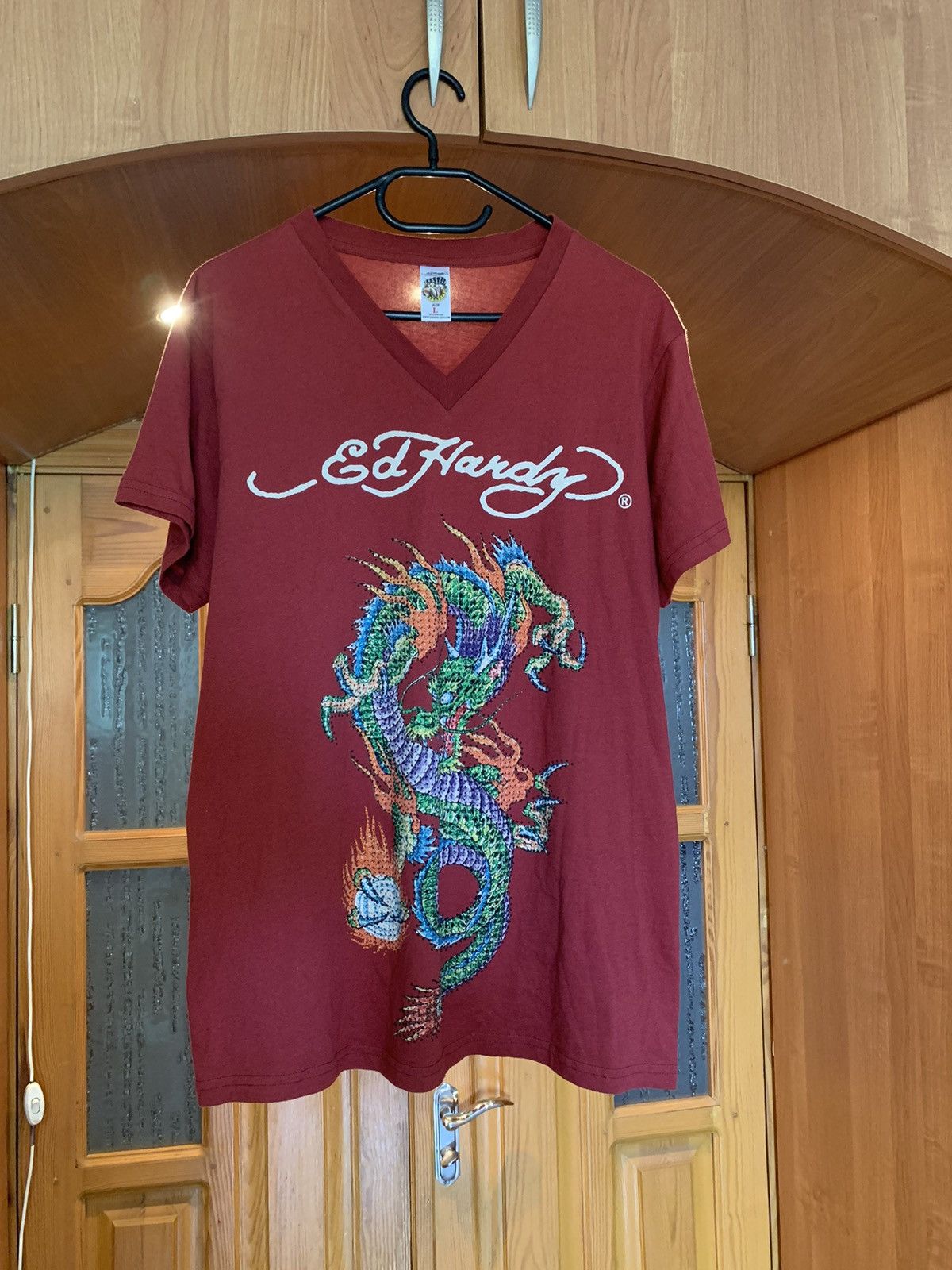 Ed Hardy EdHardy vintage red t-shirt, logo with sequins Size US L / EU 52-54 / 3 - 1 Thumbnail