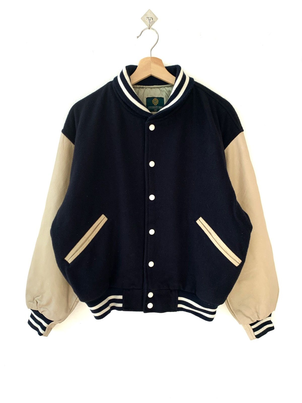 Vintage Vintage University Shop Embroidered Varsity Leather Jacket Size US M / EU 48-50 / 2 - 2 Thumbnail
