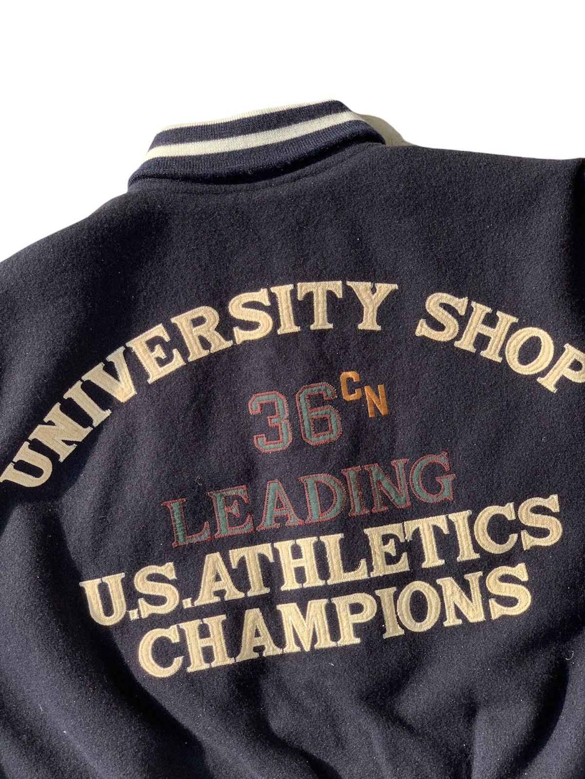 Vintage Vintage University Shop Embroidered Varsity Leather Jacket Size US M / EU 48-50 / 2 - 4 Thumbnail