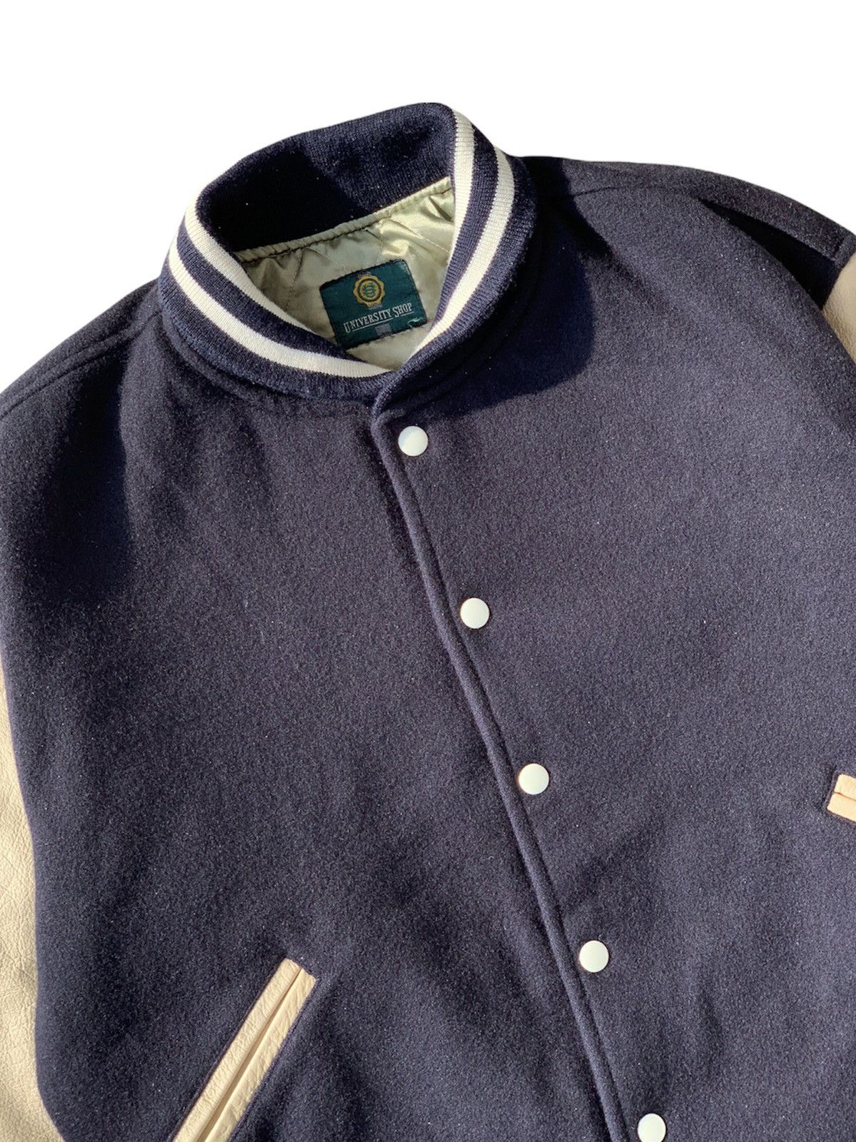 Vintage Vintage University Shop Embroidered Varsity Leather Jacket Size US M / EU 48-50 / 2 - 5 Thumbnail