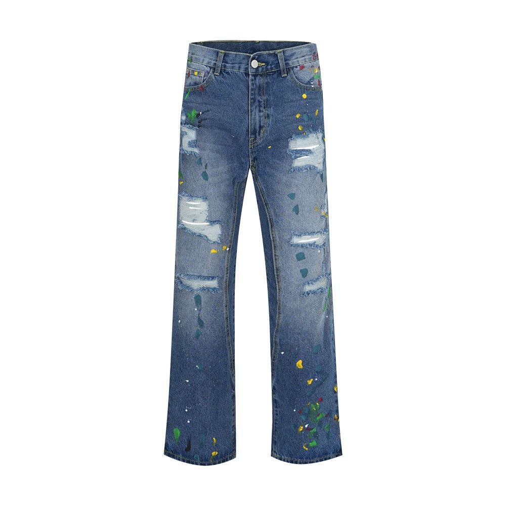 paint flare damaged ripped jeans