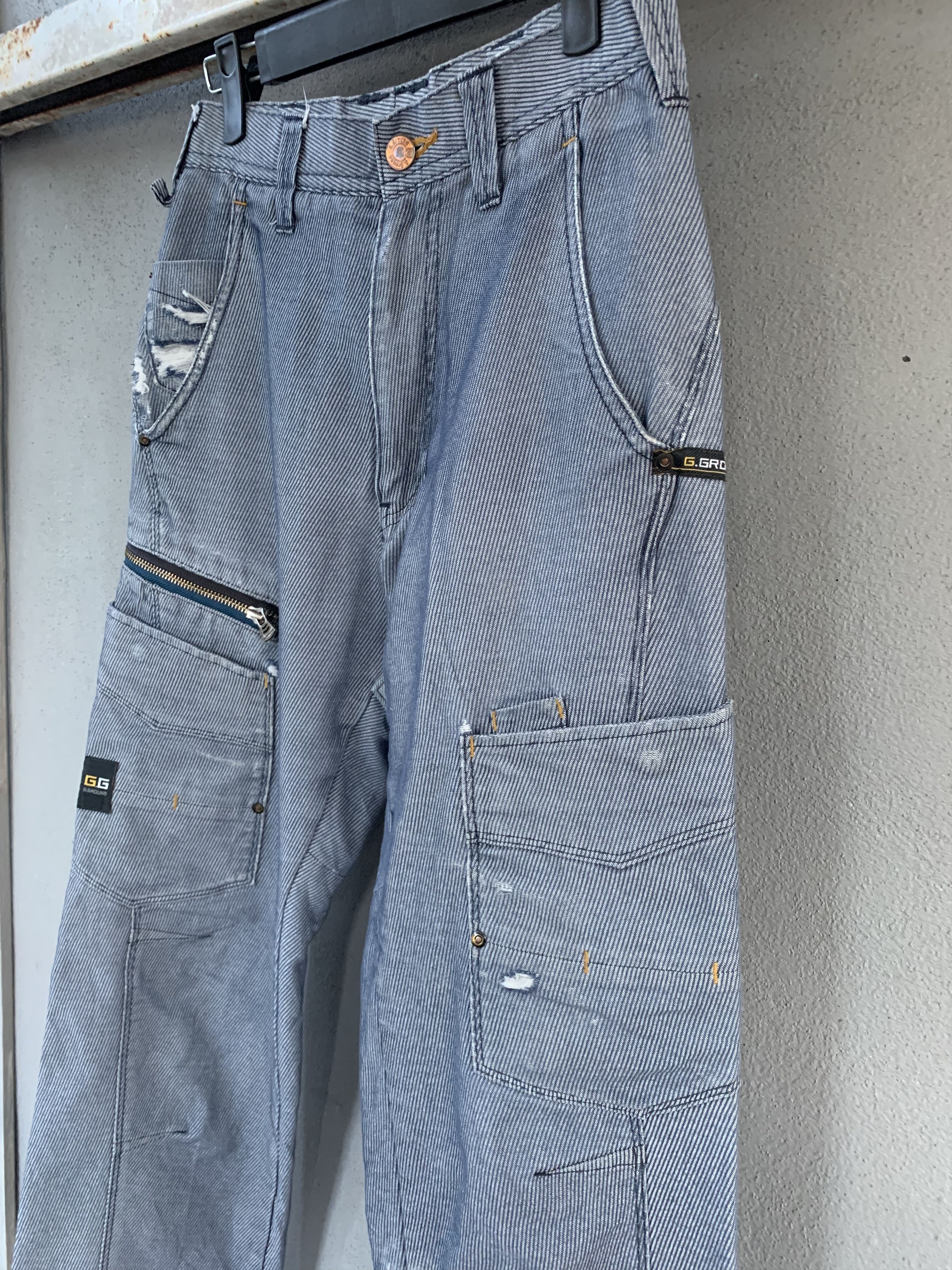 Japanese Brand Cargo Pants Grey Multipocket Over The Stripes Streetwear Size US 26 / EU 42 - 6 Thumbnail