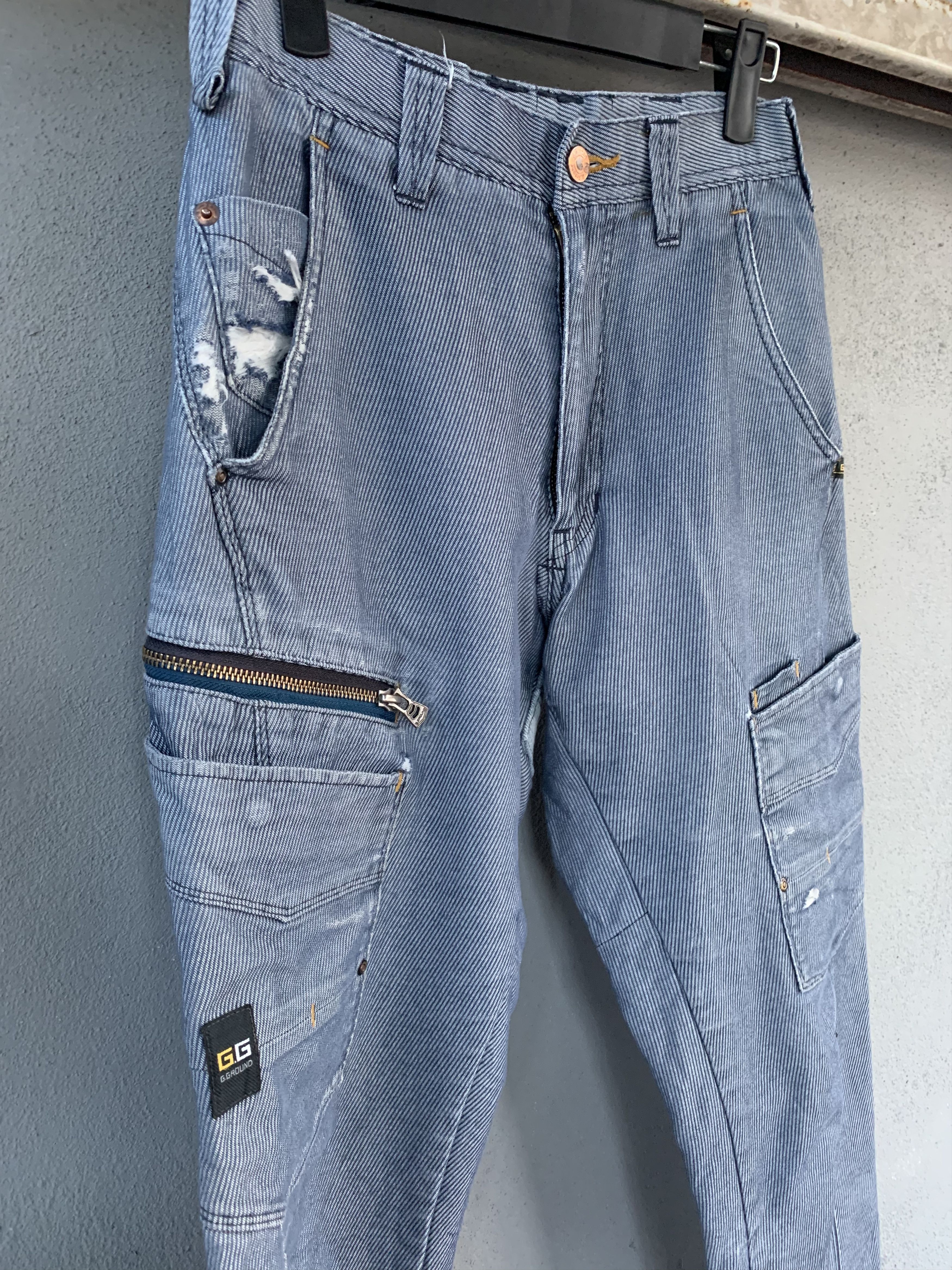 Japanese Brand Cargo Pants Grey Multipocket Over The Stripes Streetwear Size US 26 / EU 42 - 4 Thumbnail