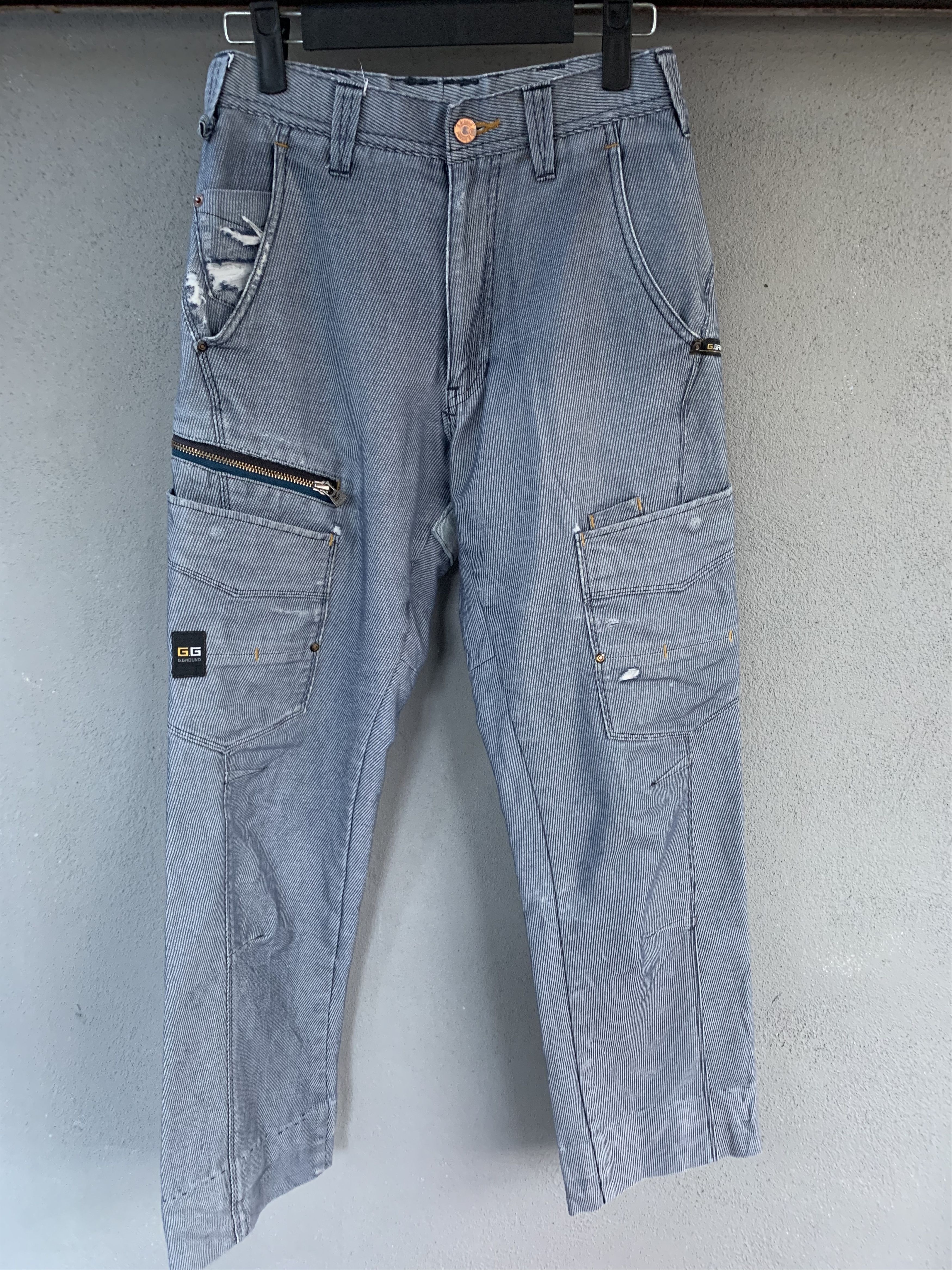 Japanese Brand Cargo Pants Grey Multipocket Over The Stripes Streetwear Size US 26 / EU 42 - 1 Thumbnail