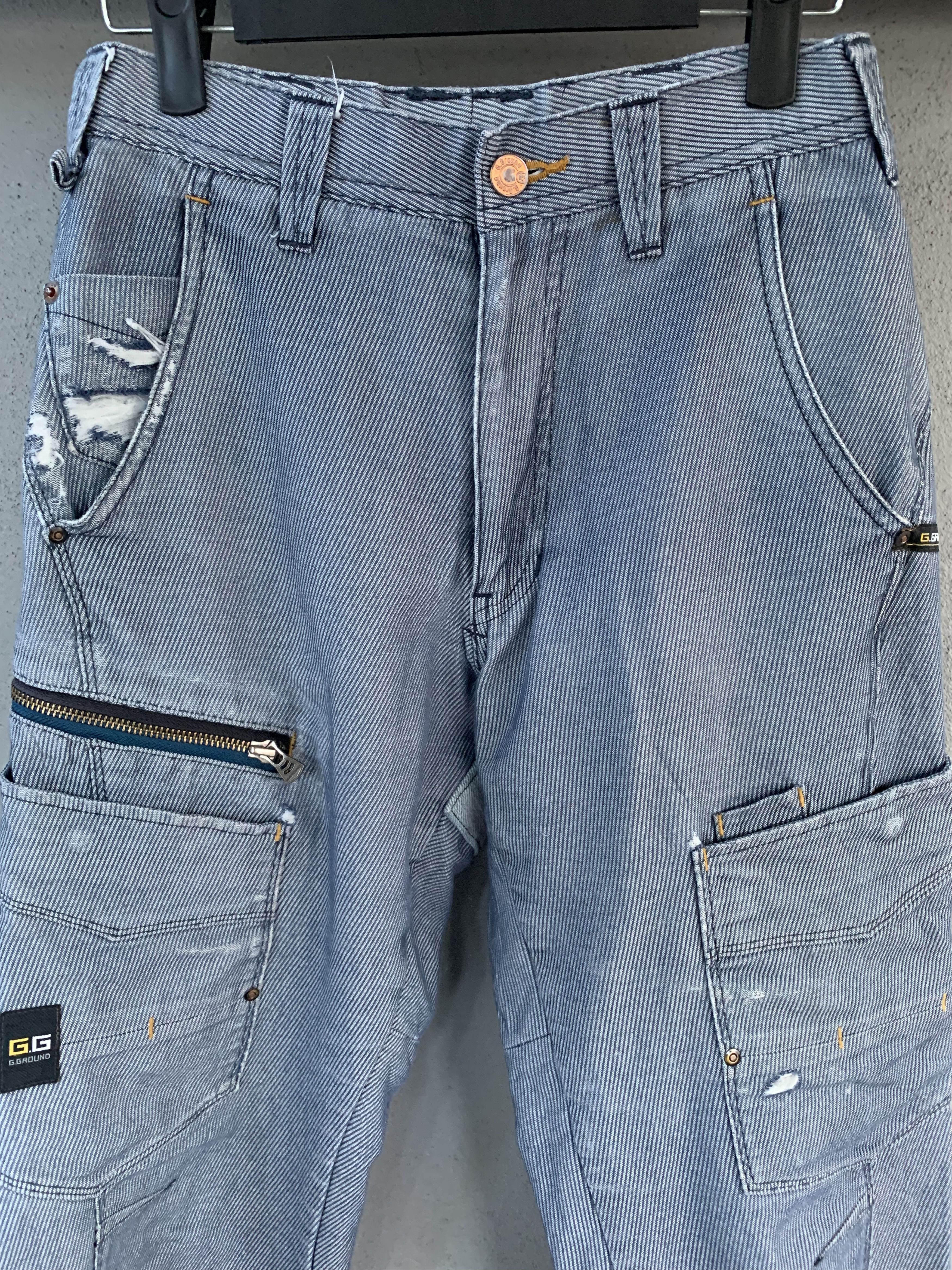 Japanese Brand Cargo Pants Grey Multipocket Over The Stripes Streetwear Size US 26 / EU 42 - 2 Thumbnail