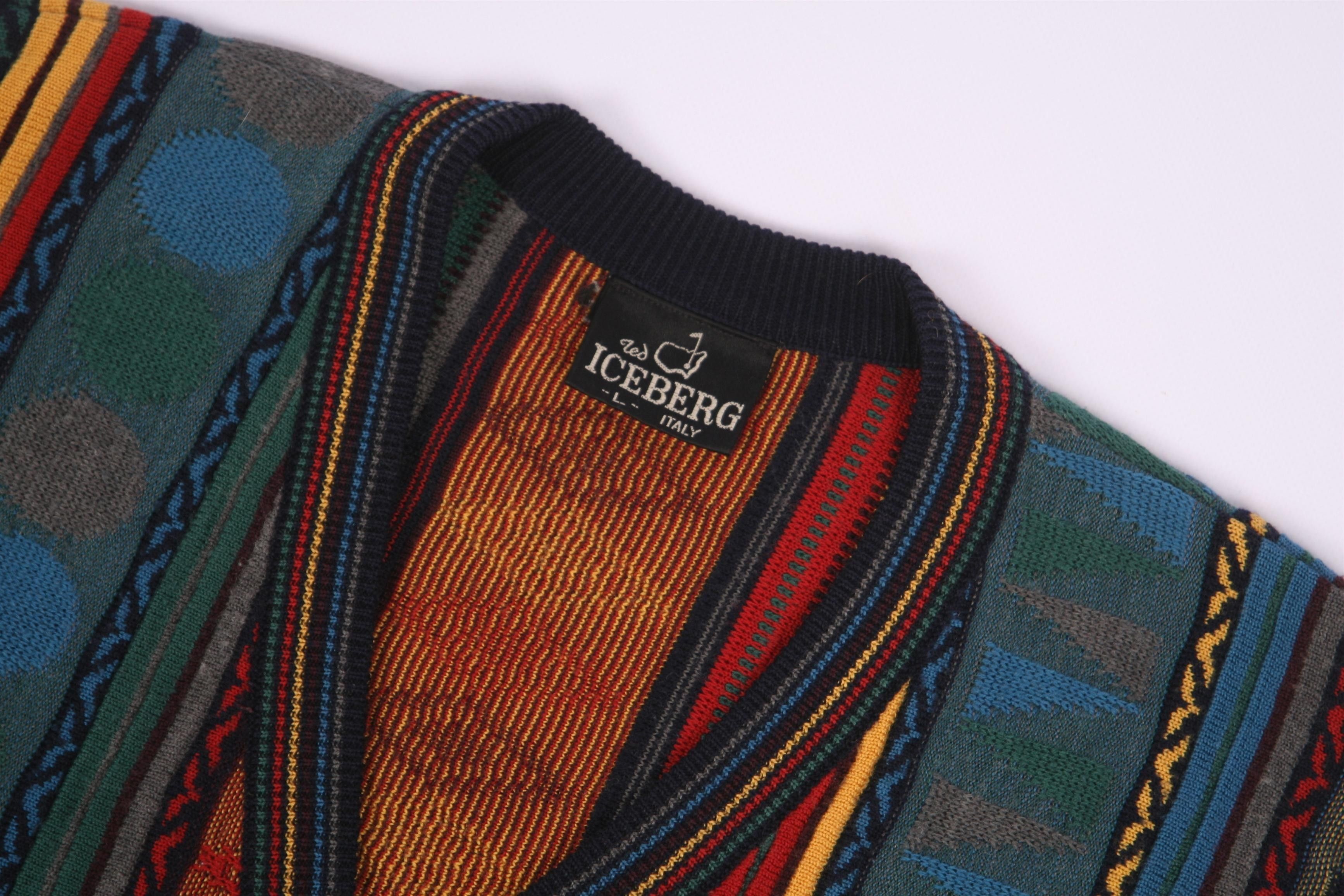Iceberg 80s Iceberg Coloured Cable Knit Cardigan. Coogi Style. Size US M / EU 48-50 / 2 - 3 Thumbnail