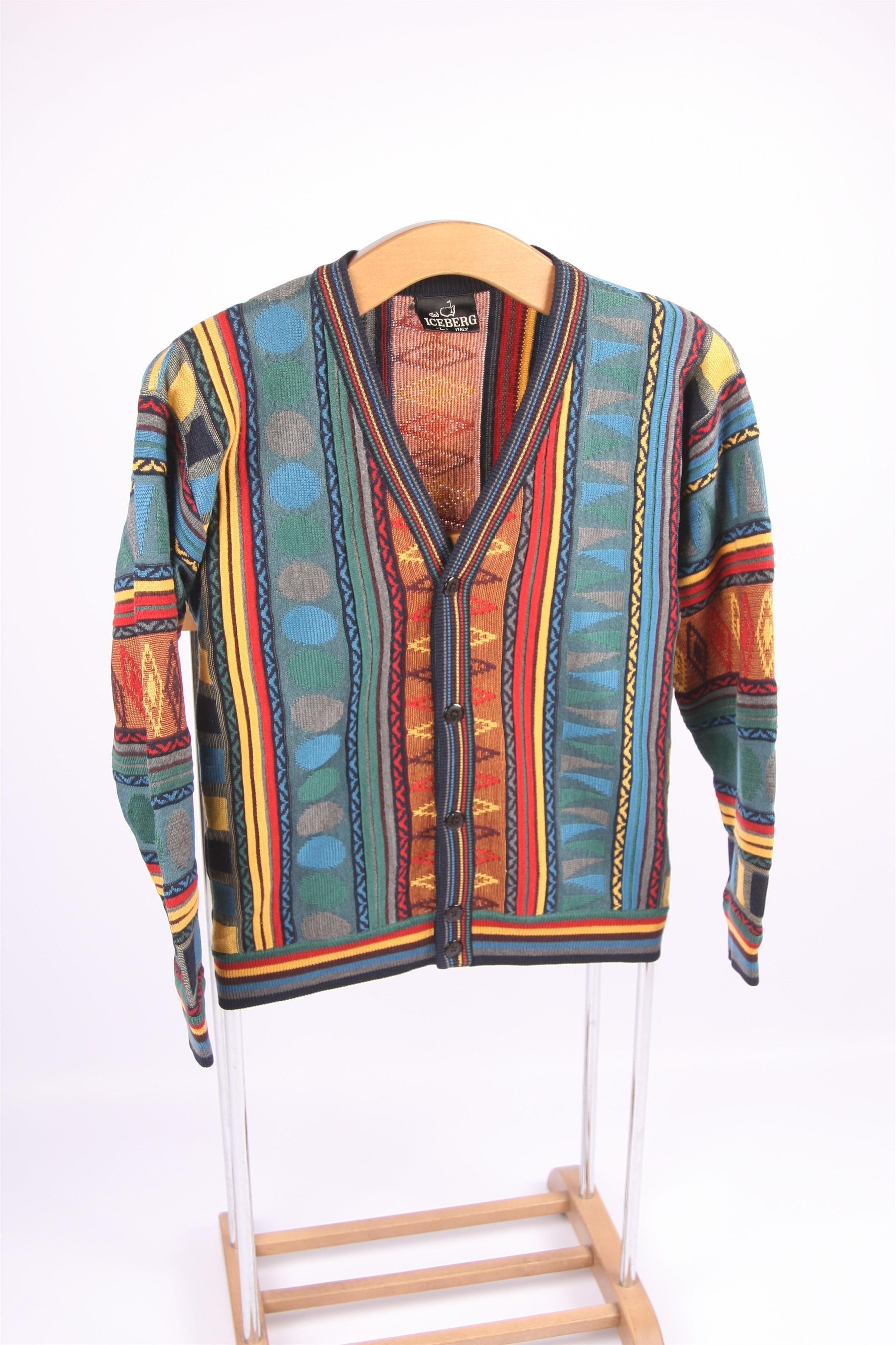 Iceberg 80s Iceberg Coloured Cable Knit Cardigan. Coogi Style. Size US M / EU 48-50 / 2 - 4 Thumbnail