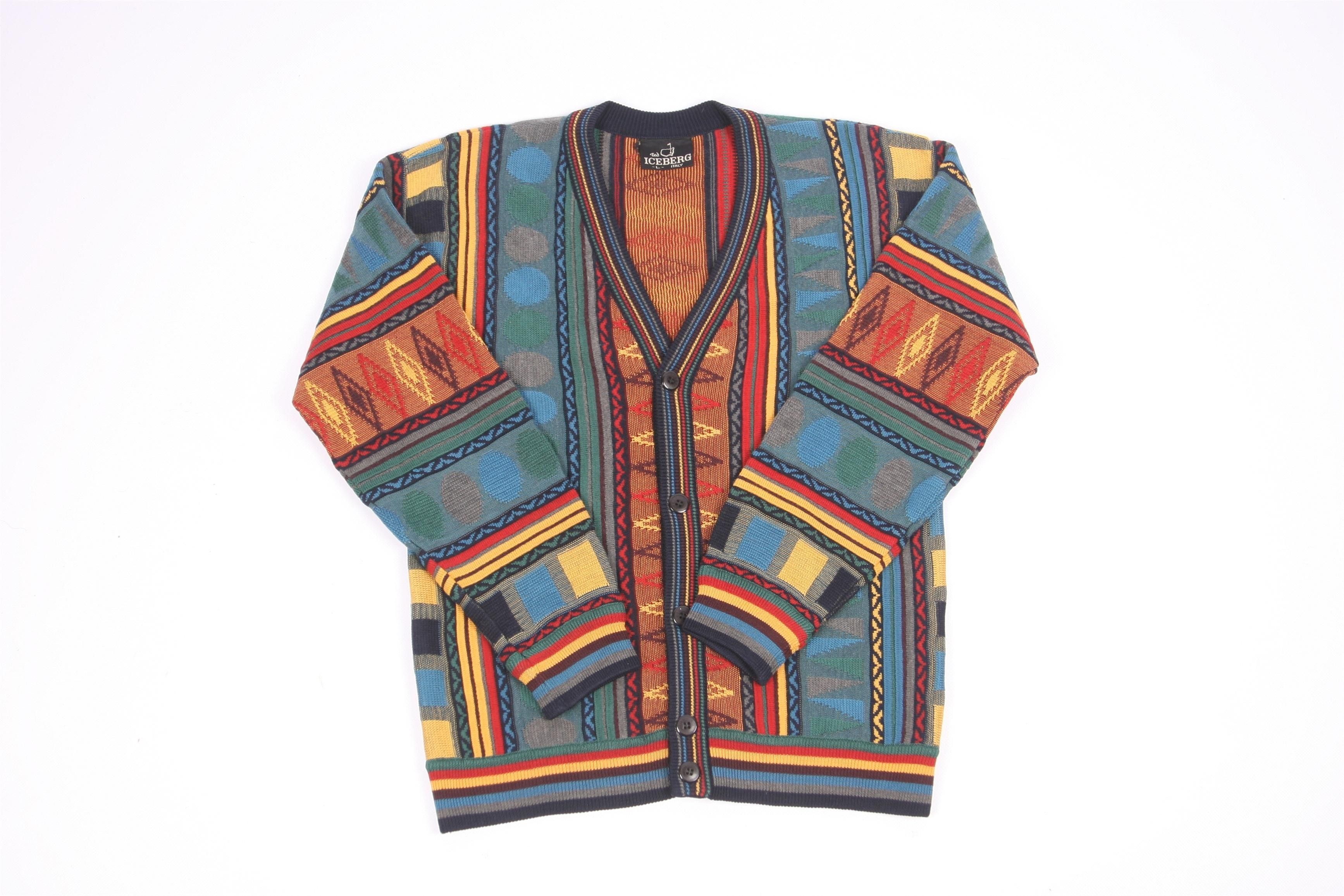 Iceberg 80s Iceberg Coloured Cable Knit Cardigan. Coogi Style. Size US M / EU 48-50 / 2 - 1 Thumbnail