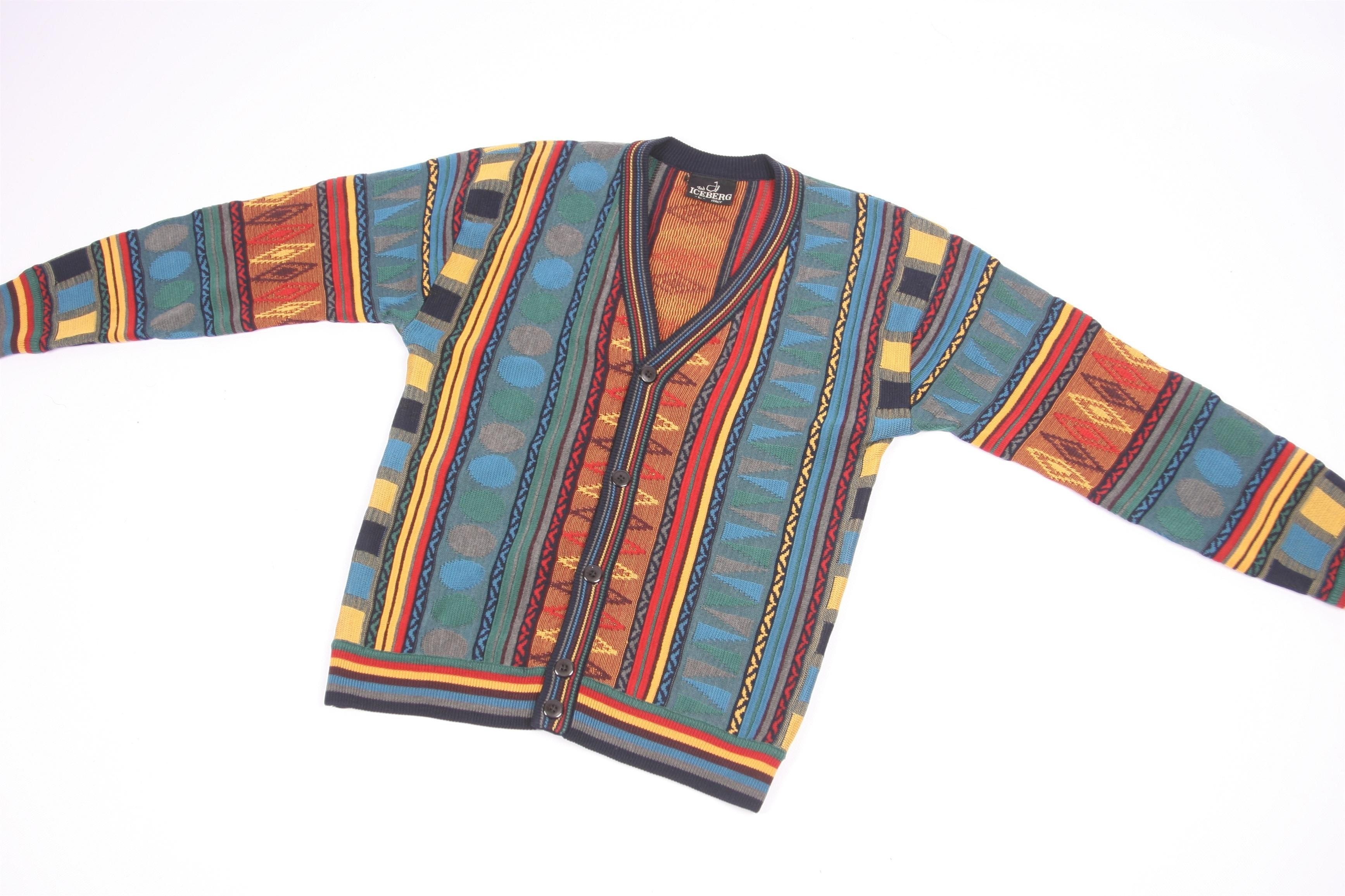 Iceberg 80s Iceberg Coloured Cable Knit Cardigan. Coogi Style. Size US M / EU 48-50 / 2 - 5 Thumbnail