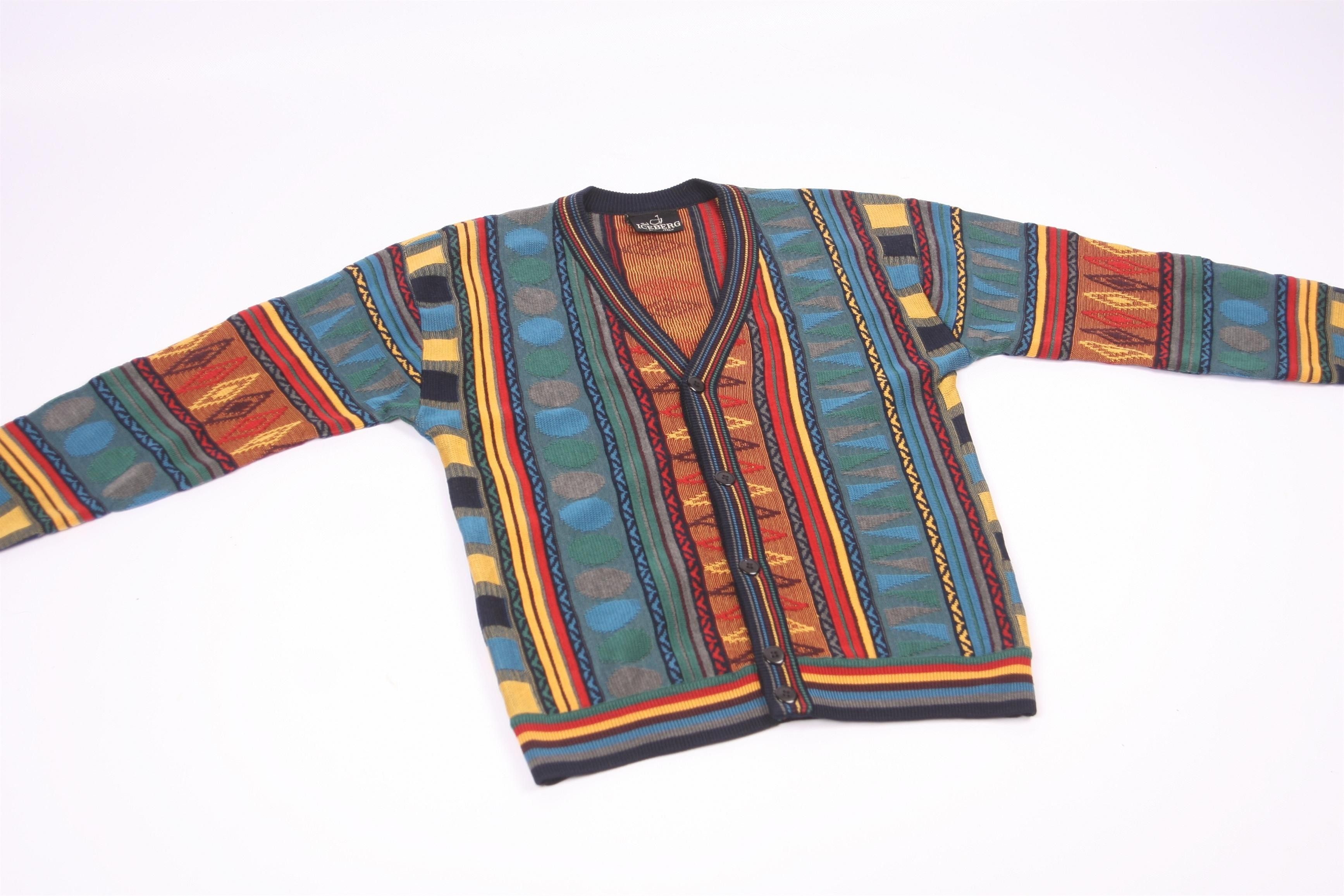 Iceberg 80s Iceberg Coloured Cable Knit Cardigan. Coogi Style. Size US M / EU 48-50 / 2 - 6 Thumbnail